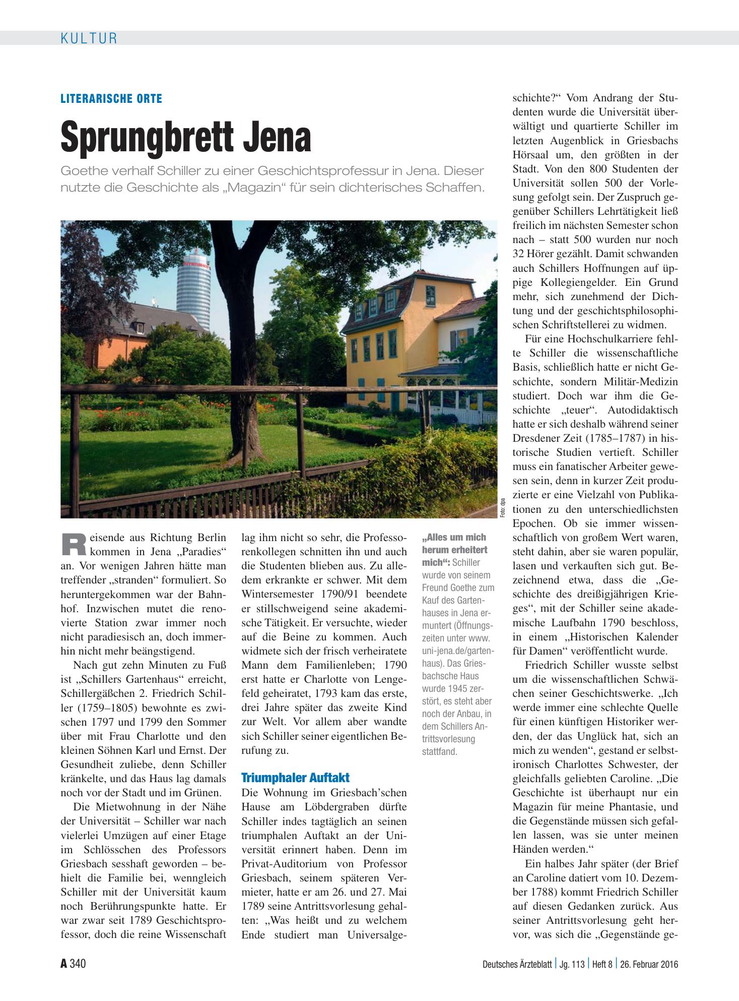 Vorschauseite 1: Literarische Orte: Sprungbrett Jena – Deutsches Ärzteblatt