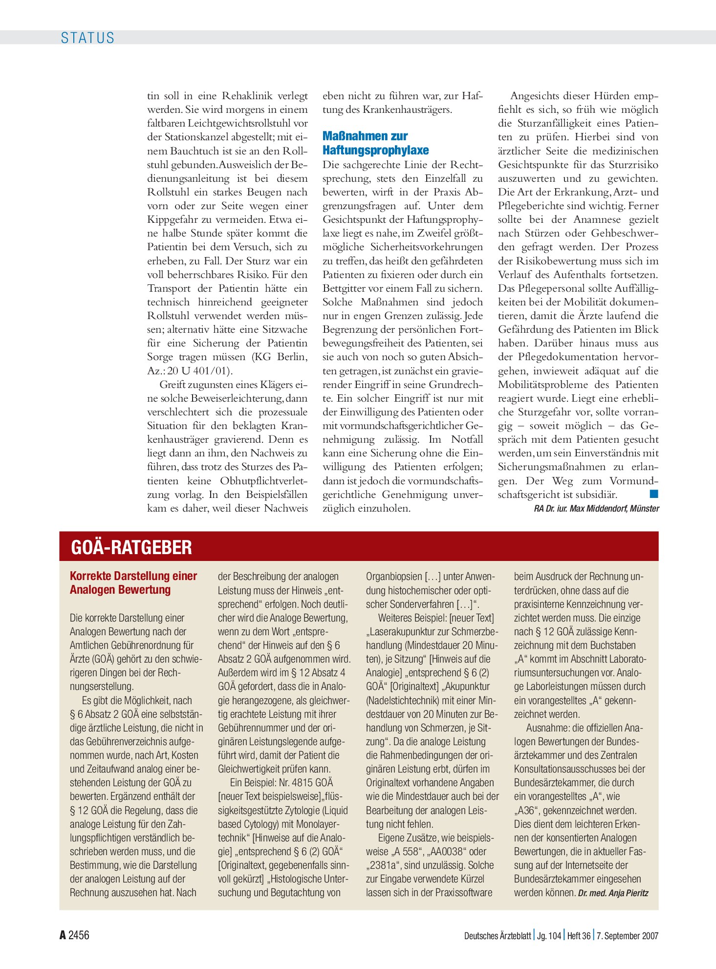 Vorschauseite 1: Korrekte Darstellung einer Analogen Bewertung – Deutsches Ärzteblatt