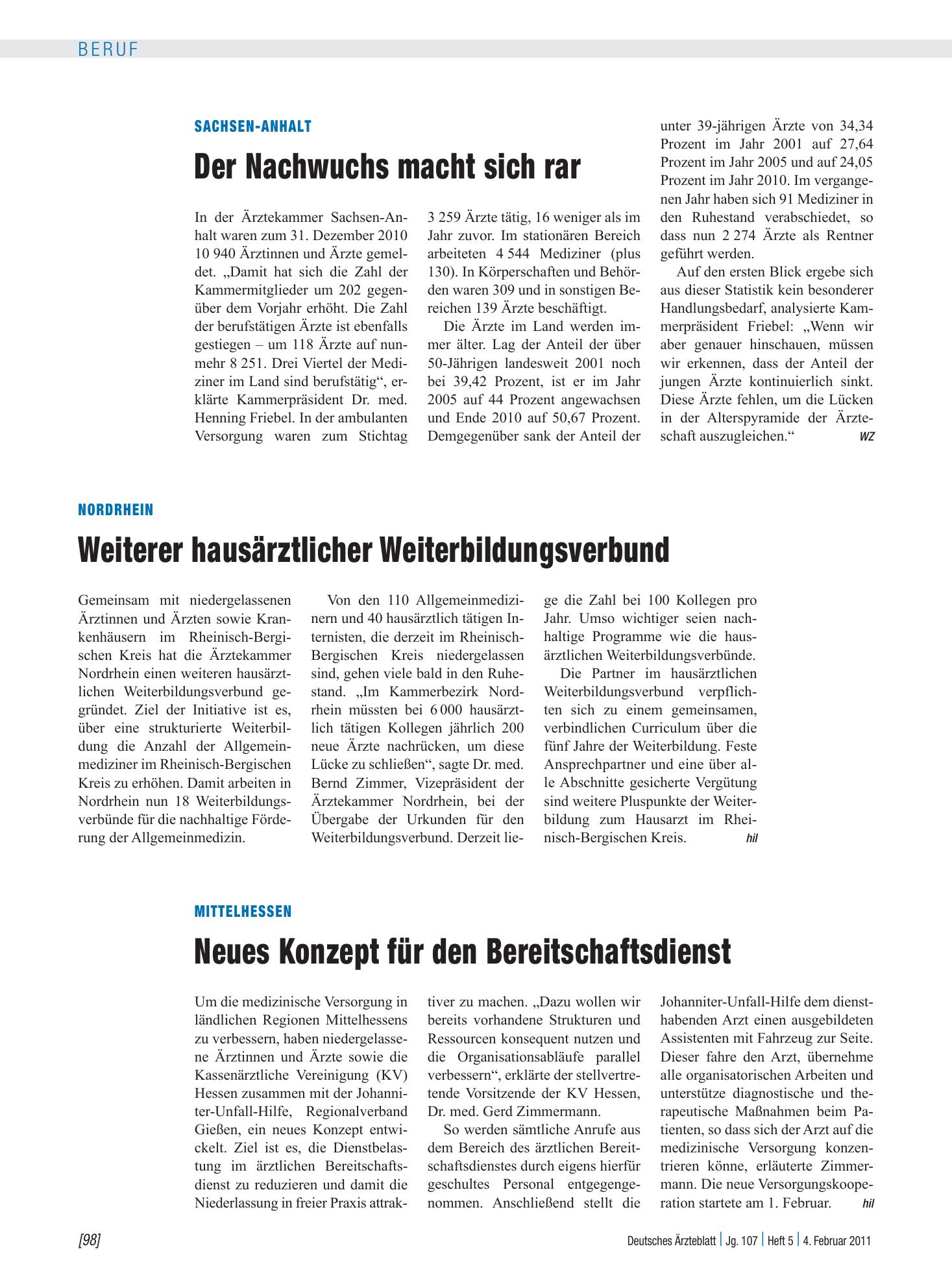 Vorschauseite 1: Nordrhein: Weiterer hausärztlicher Weiterbildungsverbund – Deutsches Ärzteblatt