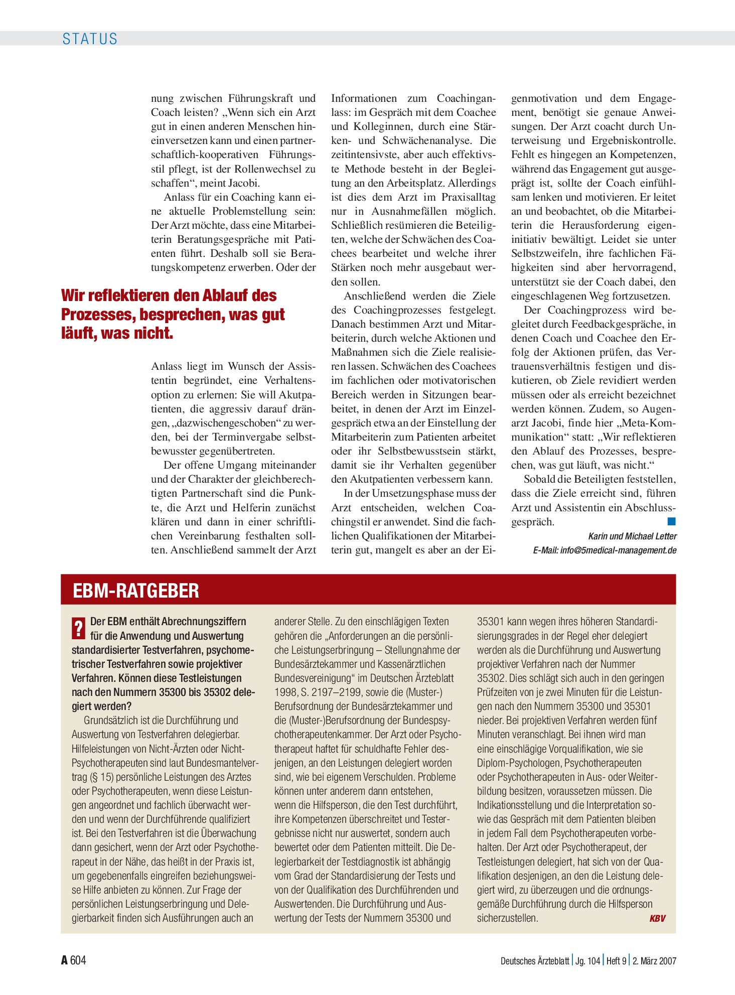 Vorschauseite 1: EBM-Ratgeber – Deutsches Ärzteblatt