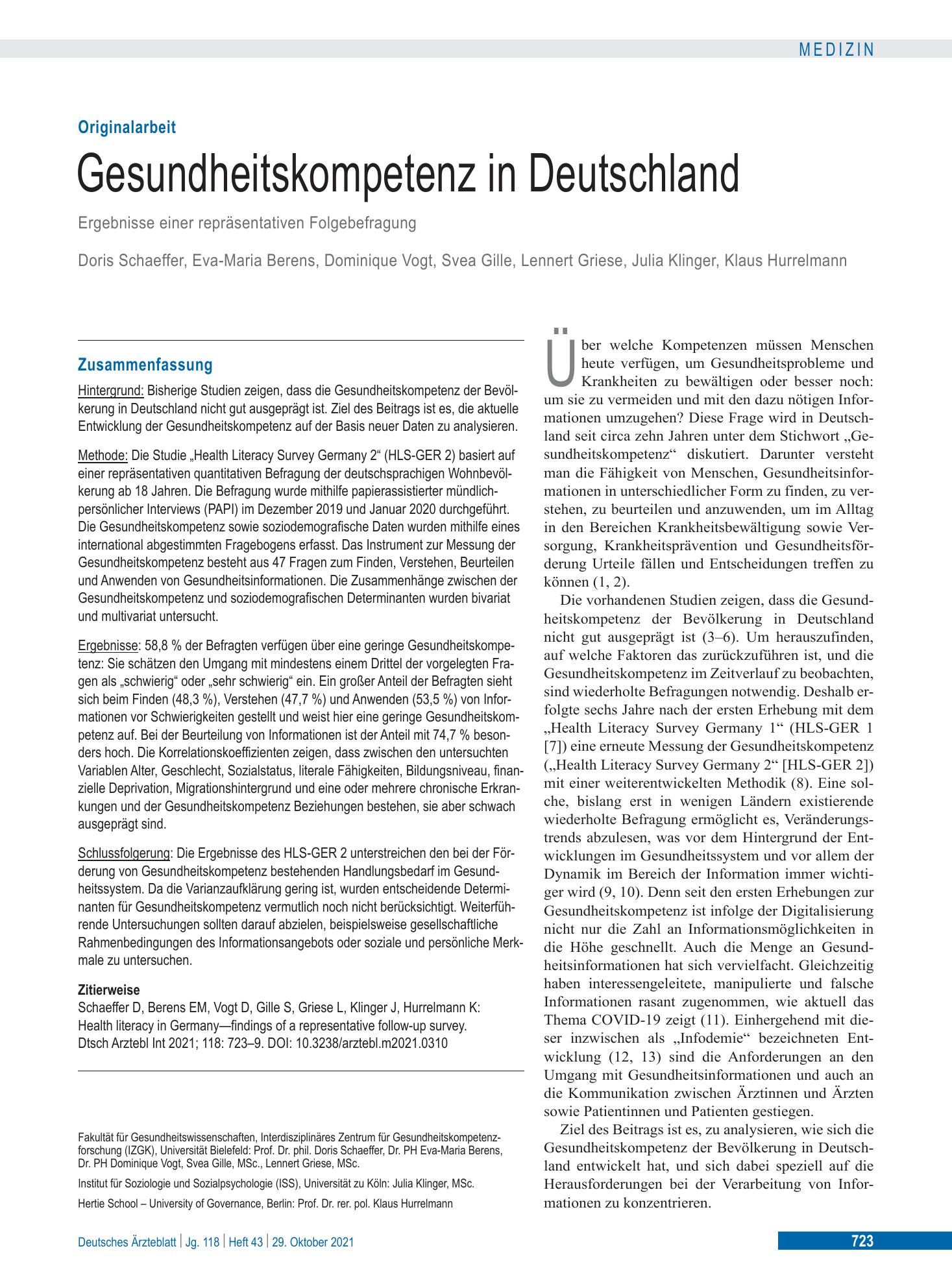 Vorschauseite 1: Gesundheitskompetenz in Deutschland – Deutsches Ärzteblatt