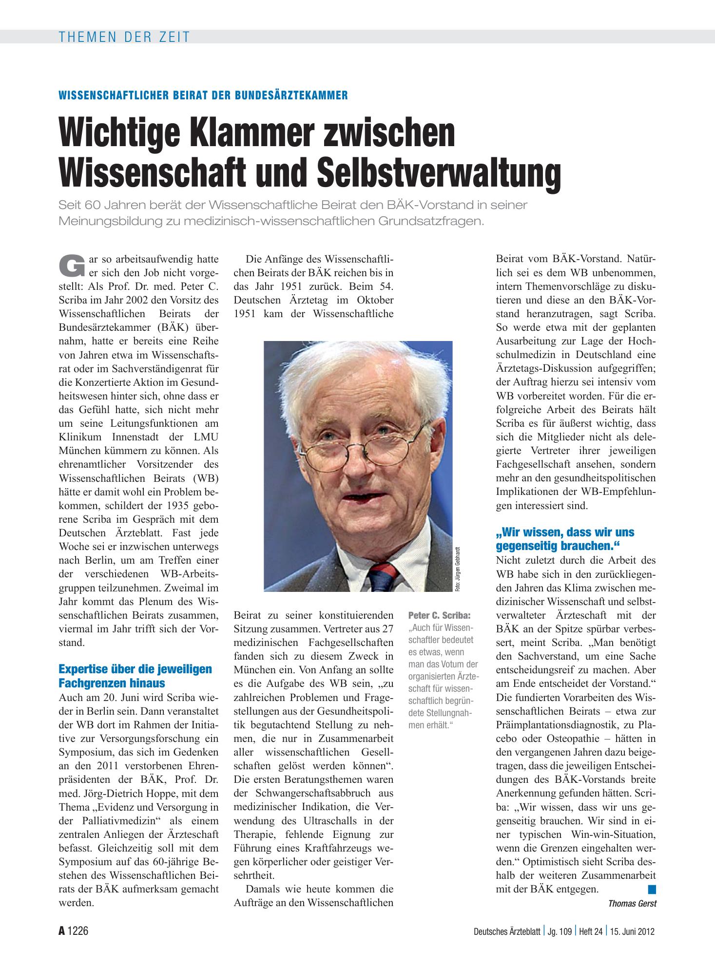 Vorschauseite 1: Wissenschaftlicher Beirat der Bundesärztekammer: Wichtige Klammer zwischen Wissenschaft und Selbstverwaltung – Deutsches Ärzteblatt