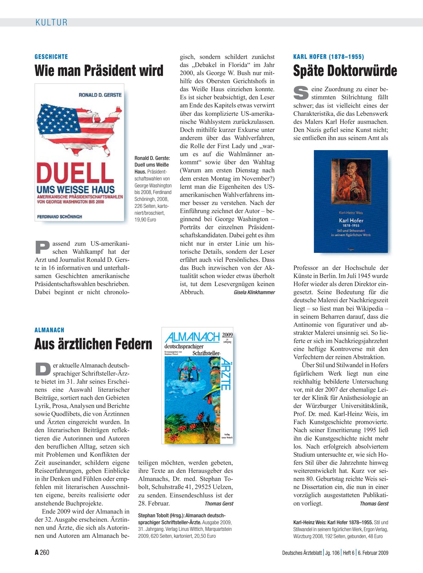 Vorschauseite 1: Geschichte: Wie man Präsident wird – Deutsches Ärzteblatt