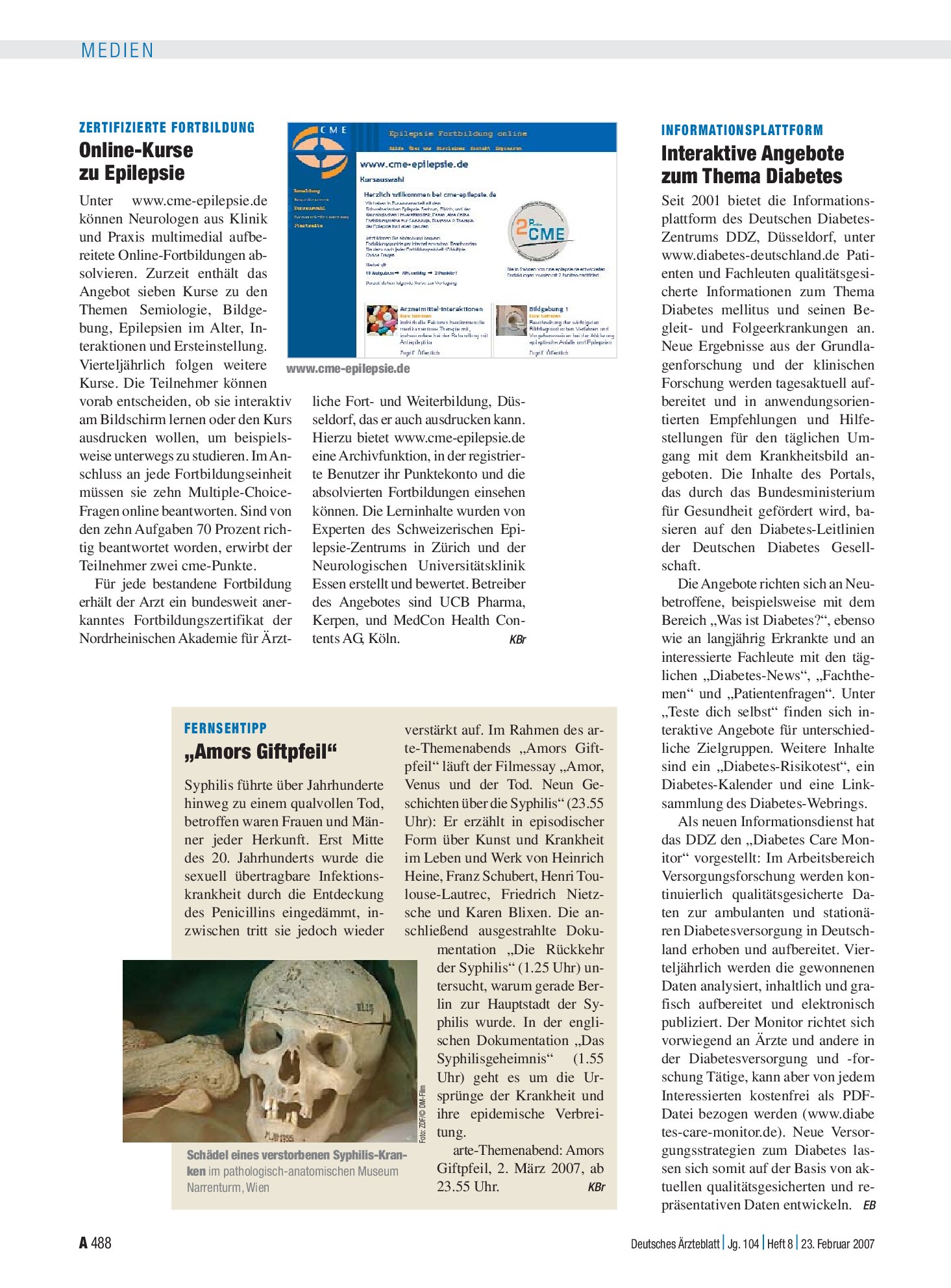 Vorschauseite 1: Fernsehtipp: „Amors Giftpfeil“ – Deutsches Ärzteblatt