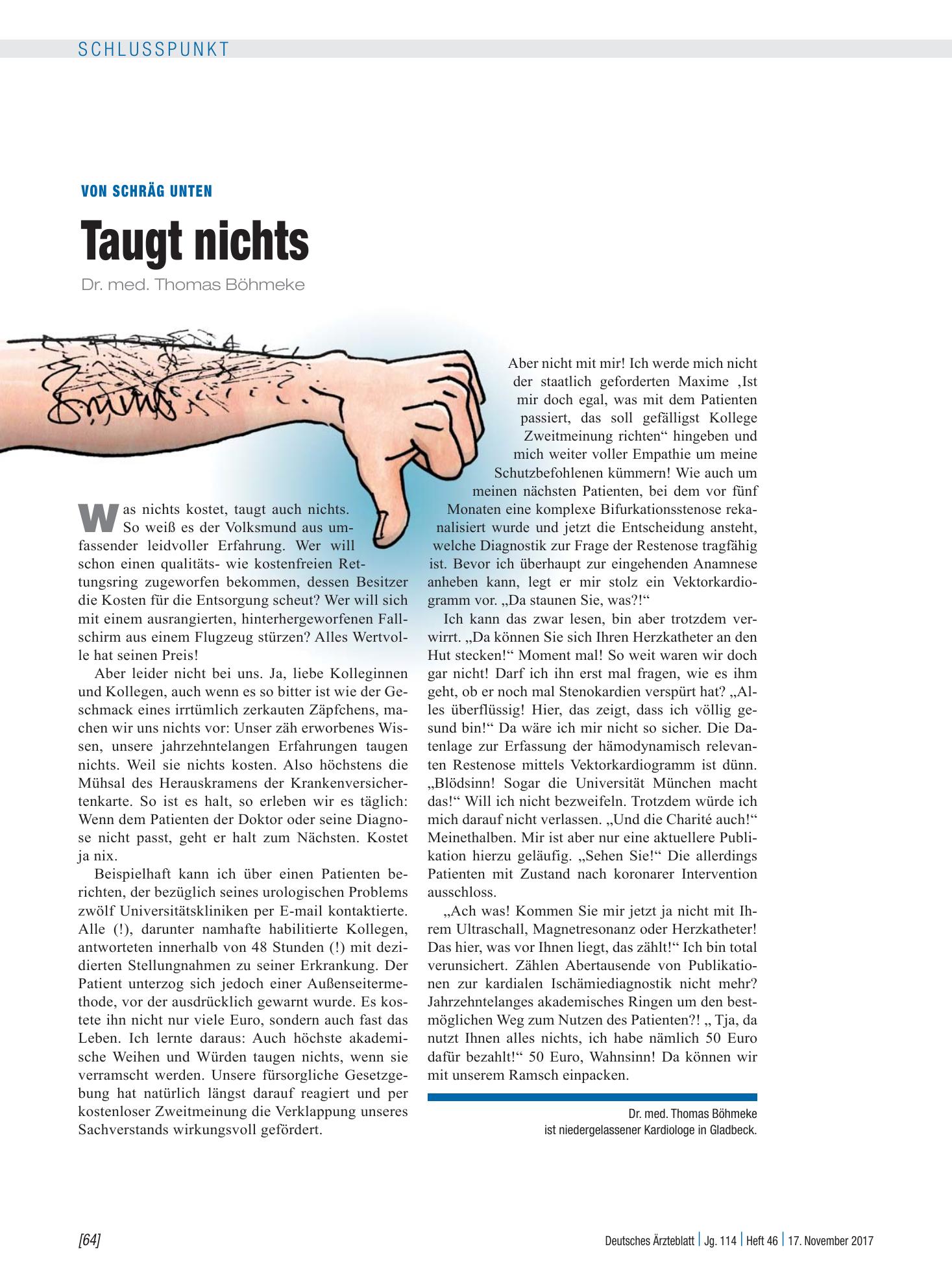 Vorschauseite 1: Von schräg unten: Taugt nichts – Deutsches Ärzteblatt