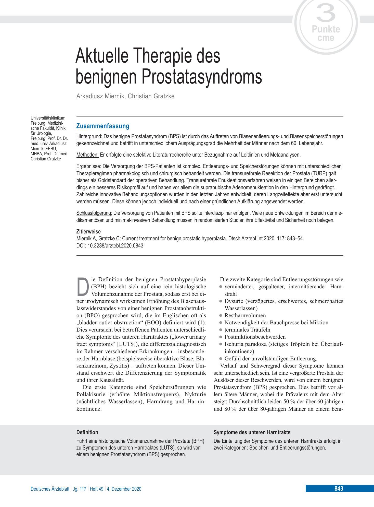 Vorschauseite 1: Aktuelle Therapie des benignen Prostatasyndroms – Deutsches Ärzteblatt