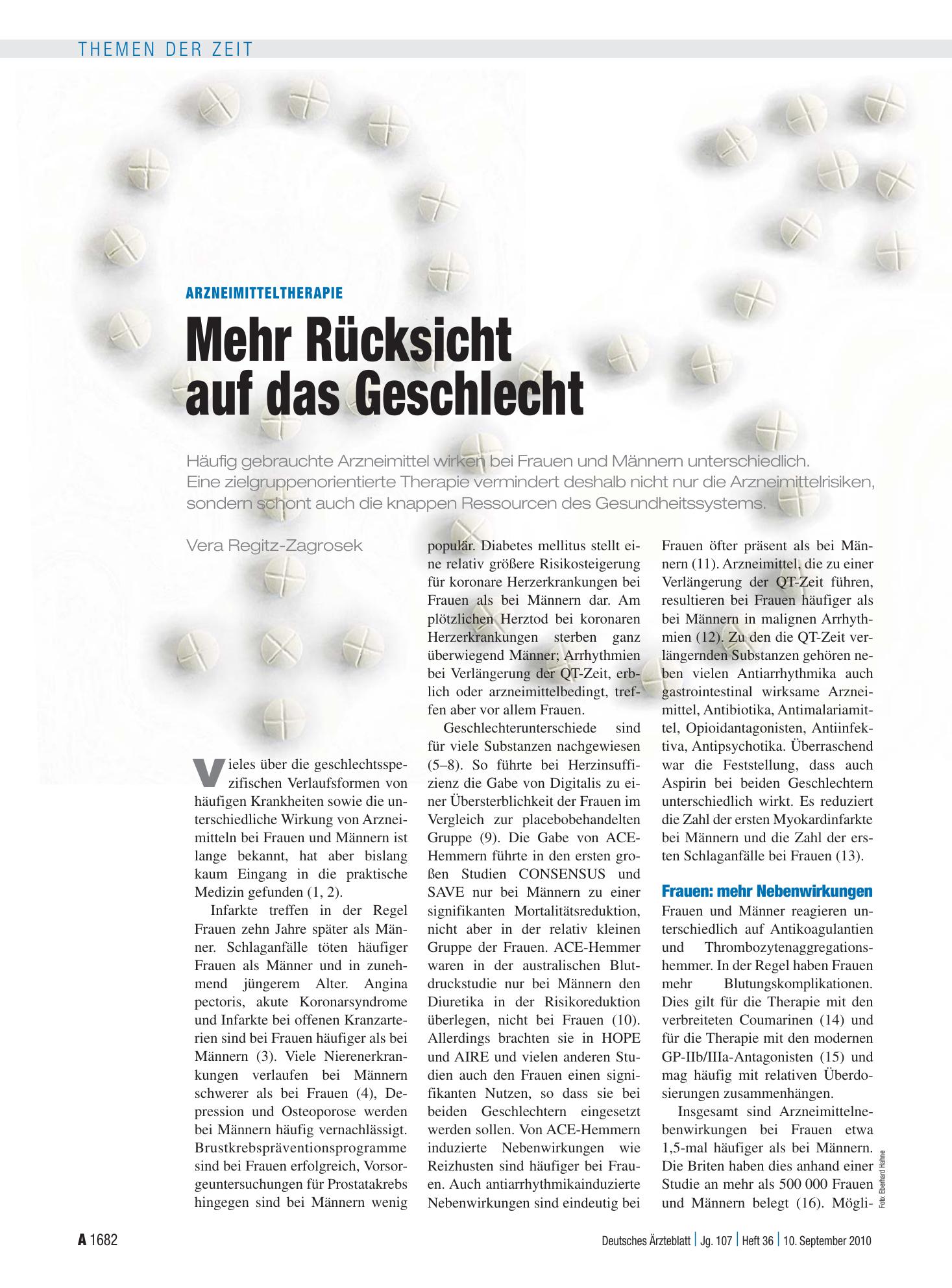 Vorschauseite 1: Arzneimitteltherapie: Mehr Rücksicht auf das Geschlecht – Deutsches Ärzteblatt