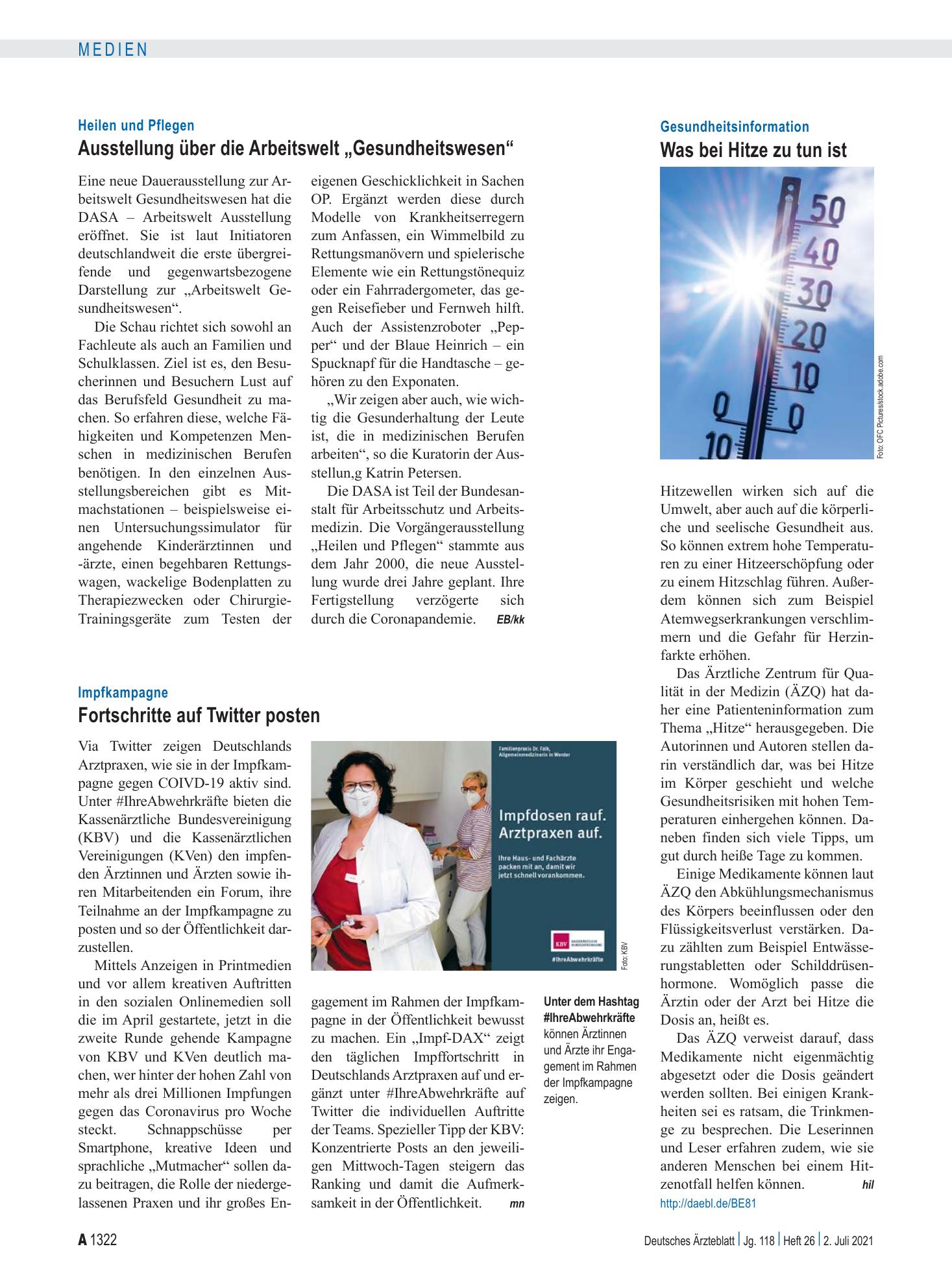 Vorschauseite 1: Impfkampagne: Fortschritte auf Twitter posten – Deutsches Ärzteblatt