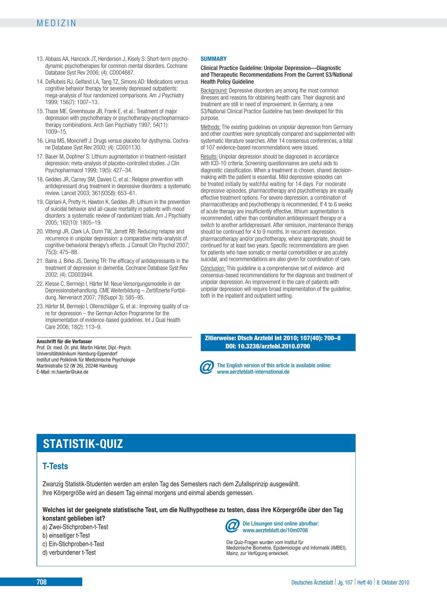 Vorschauseite 1: T-Tests – Deutsches Ärzteblatt