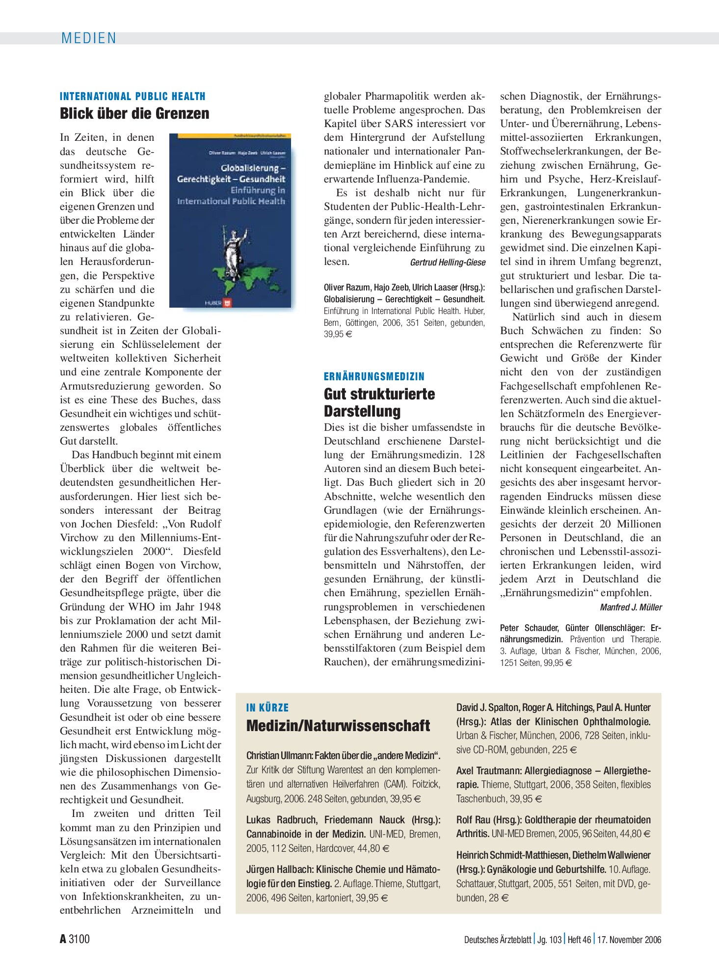 Vorschauseite 1: Ernährungsmedizin. Prävention und Therapie – Deutsches Ärzteblatt