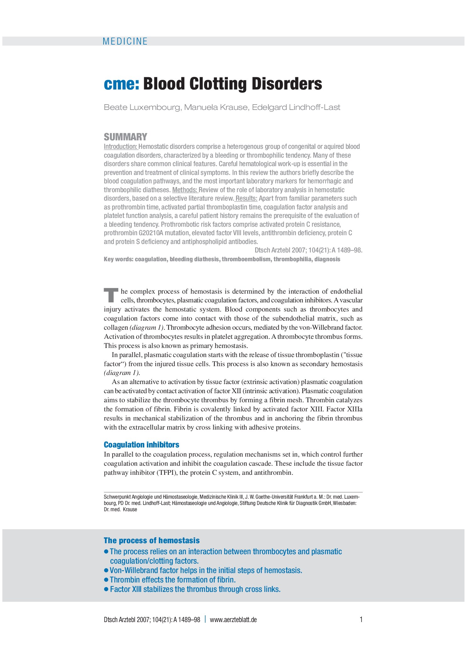 Vorschauseite 1: Basiswissen Gerinnungslabor – Deutsches Ärzteblatt