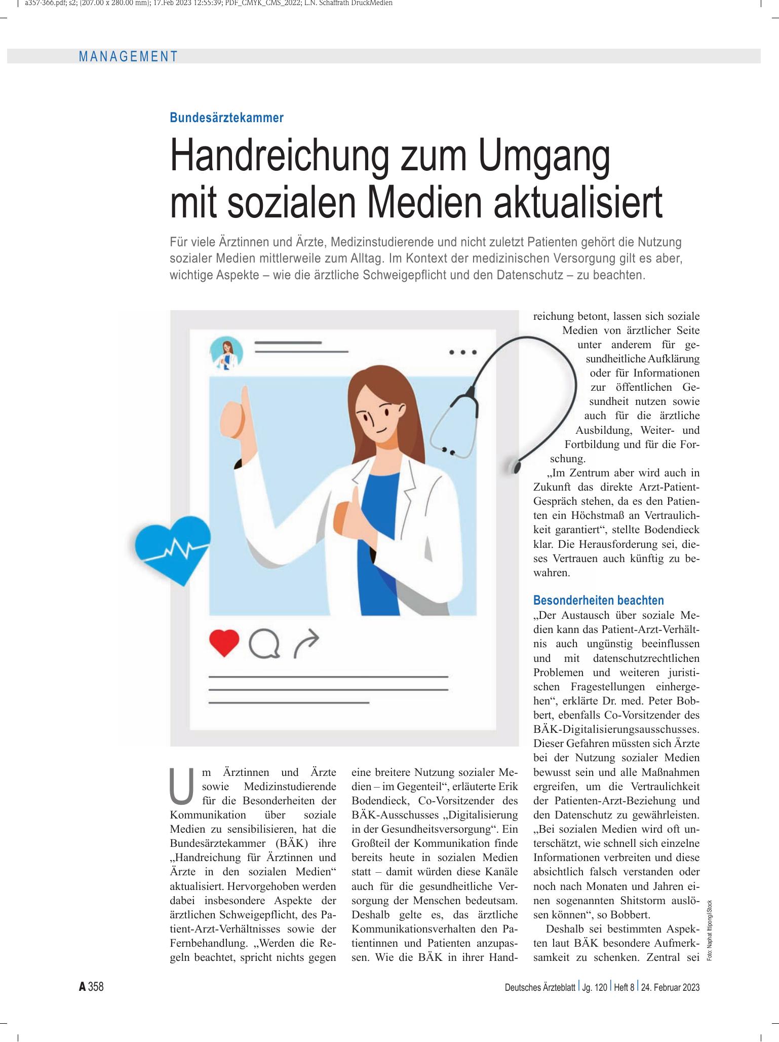 Vorschauseite 1: Bundesärztekammer: Handreichung zum Umgang mit sozialen Medien aktualisiert – Deutsches Ärzteblatt