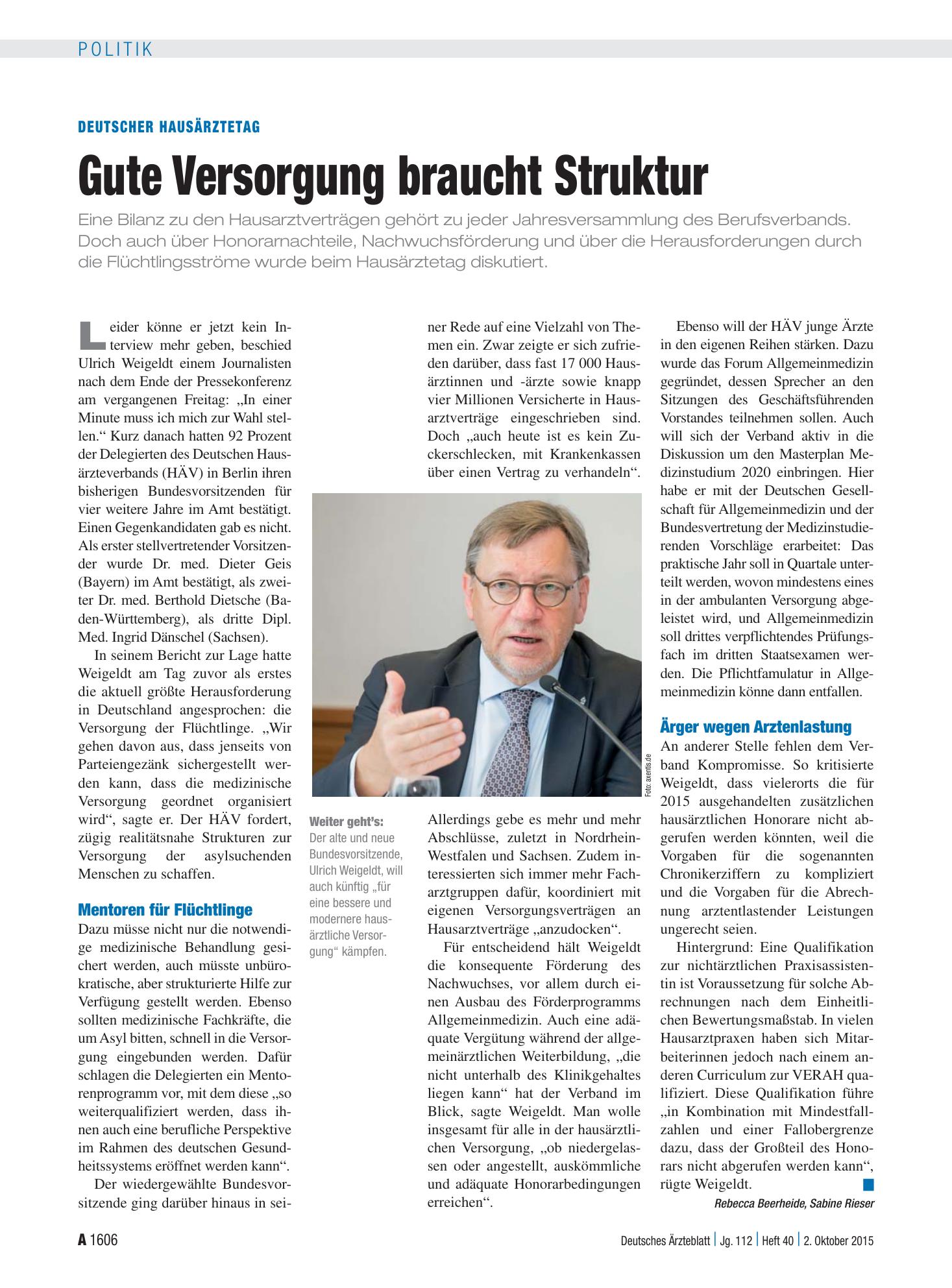Vorschauseite 1: Deutscher Hausärztetag: Gute Versorgung braucht Struktur – Deutsches Ärzteblatt