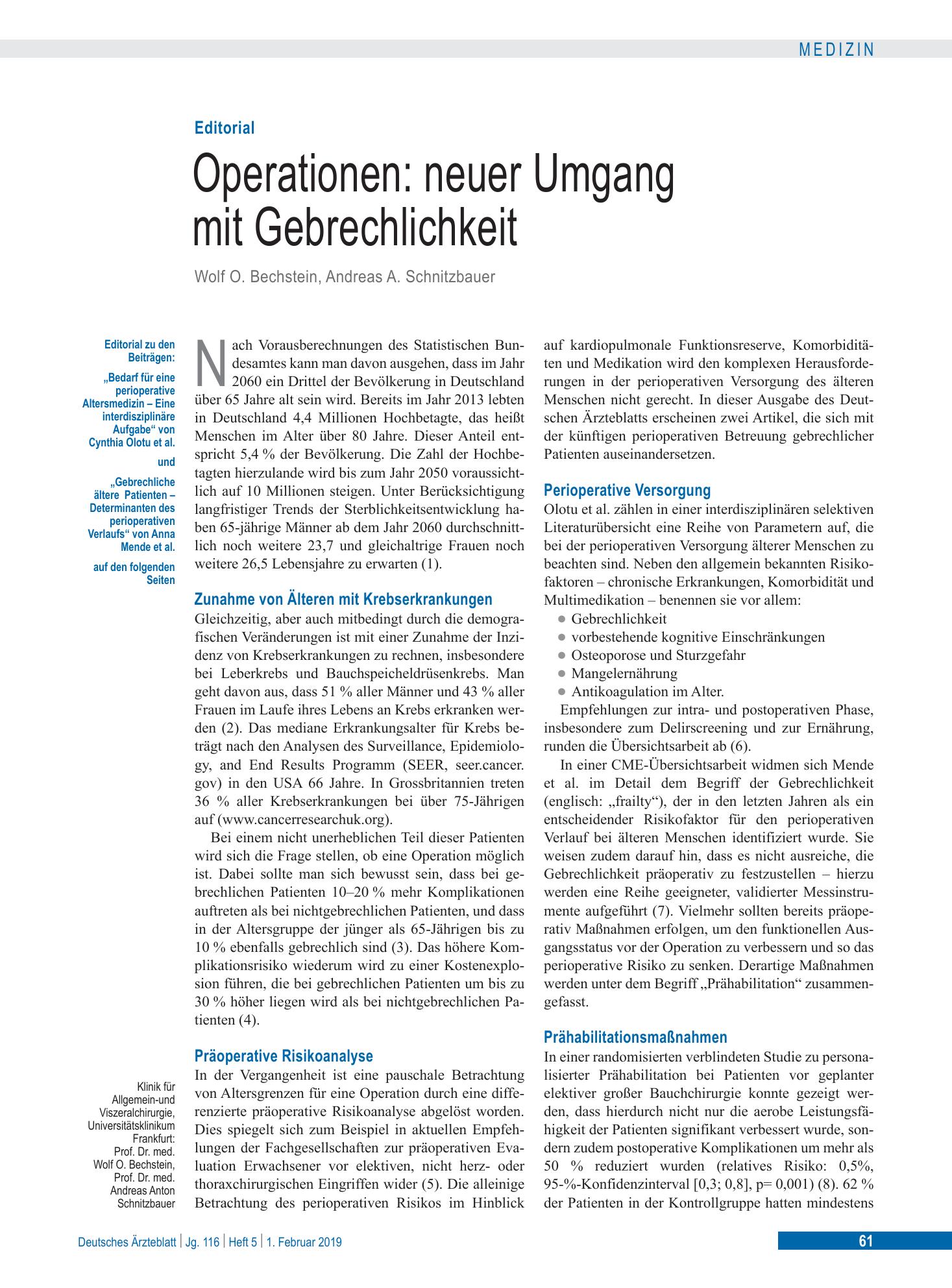 Vorschauseite 1: Gebrechliche ältere Patienten – Deutsches Ärzteblatt