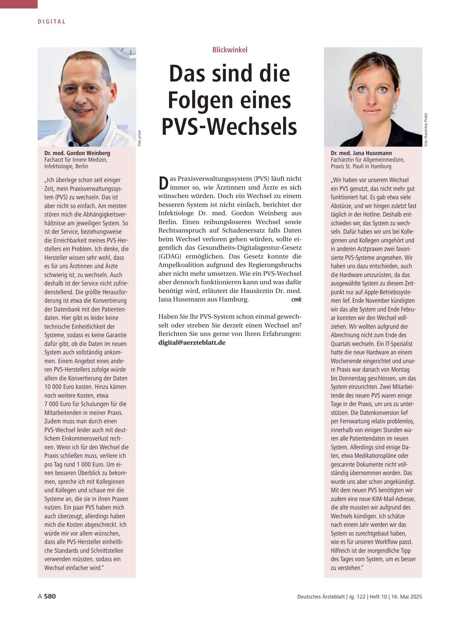 Vorschauseite 1: Blickwinkel: Das sind die Folgen eines PVS-Wechsels – Deutsches Ärzteblatt