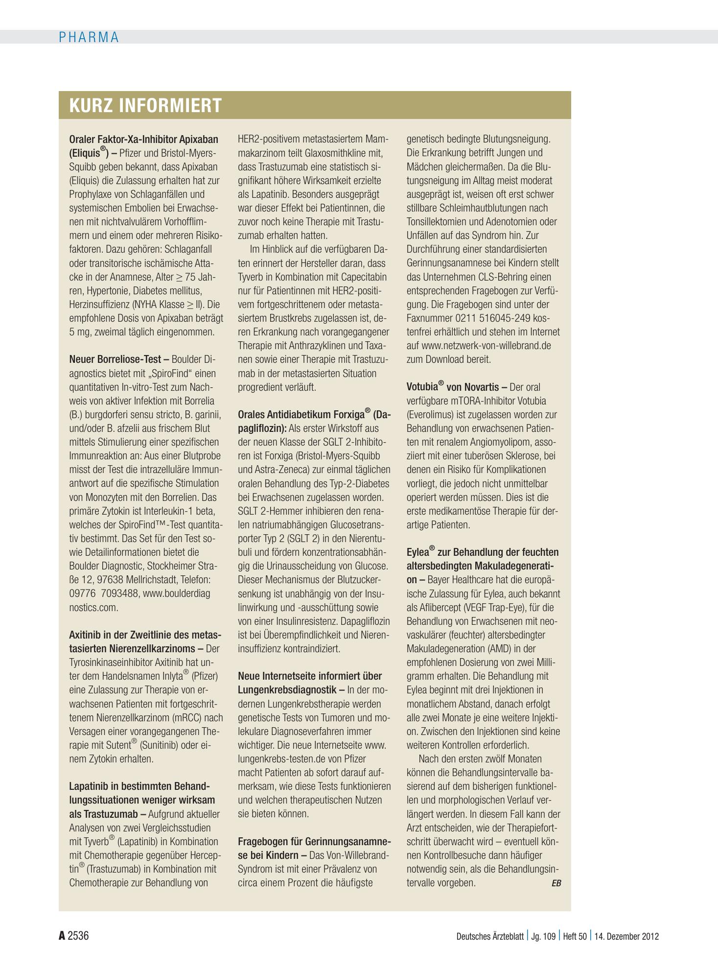 Vorschauseite 1: Kurz informiert – Deutsches Ärzteblatt