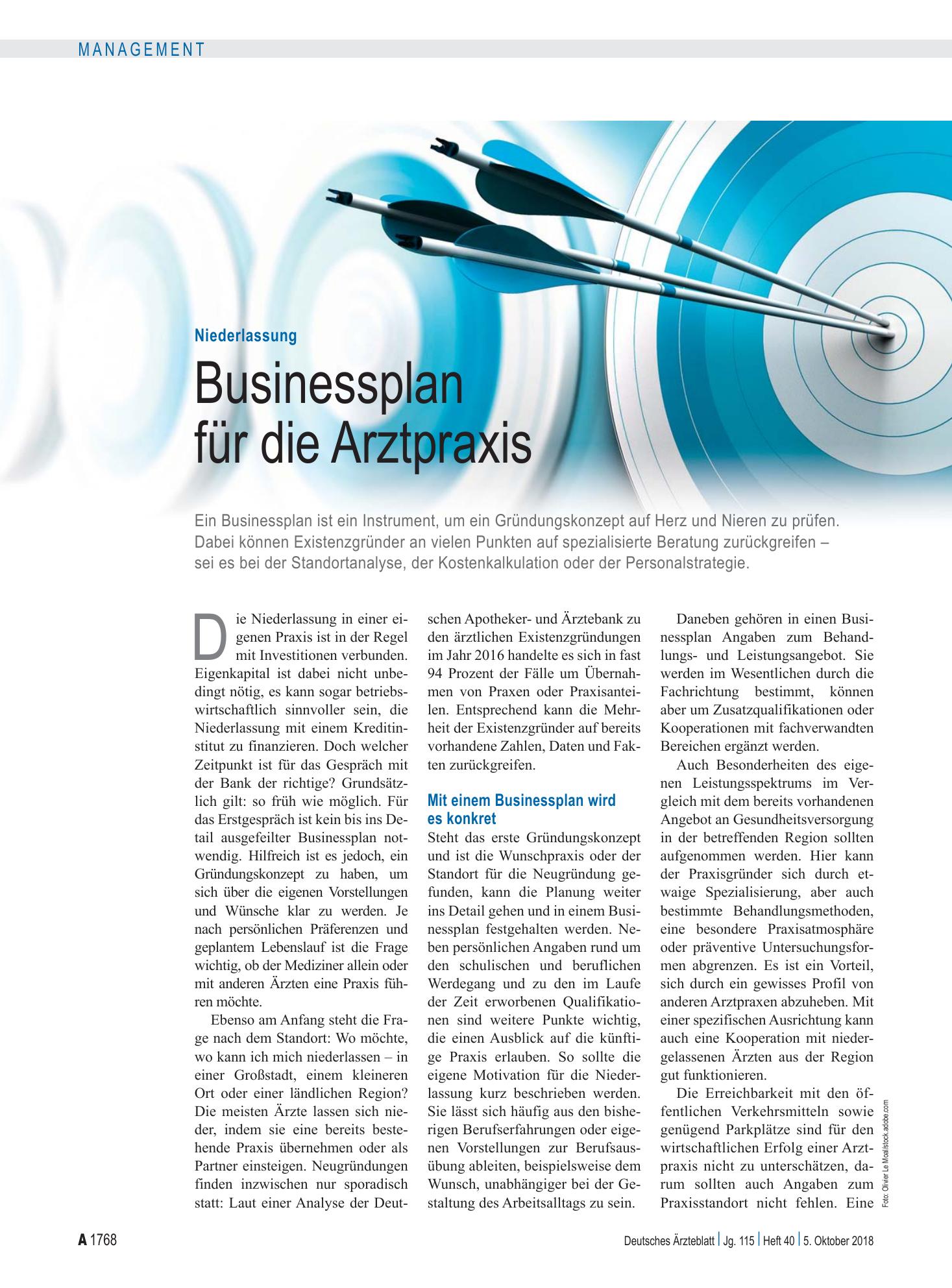Vorschauseite 1: Niederlassung: Businessplan für die Arztpraxis – Deutsches Ärzteblatt