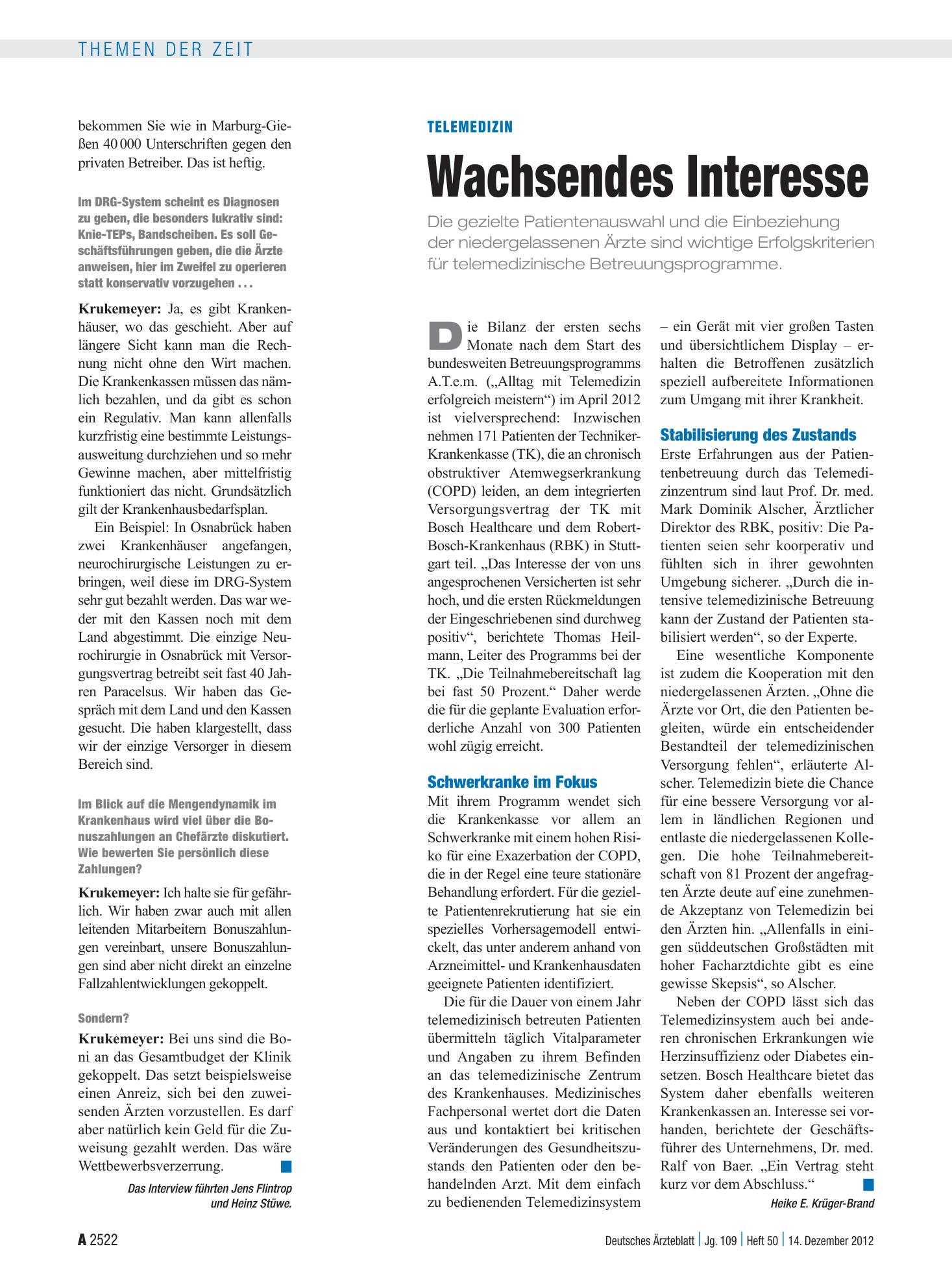 Vorschauseite 1: Telemedizin: Wachsendes Interesse – Deutsches Ärzteblatt
