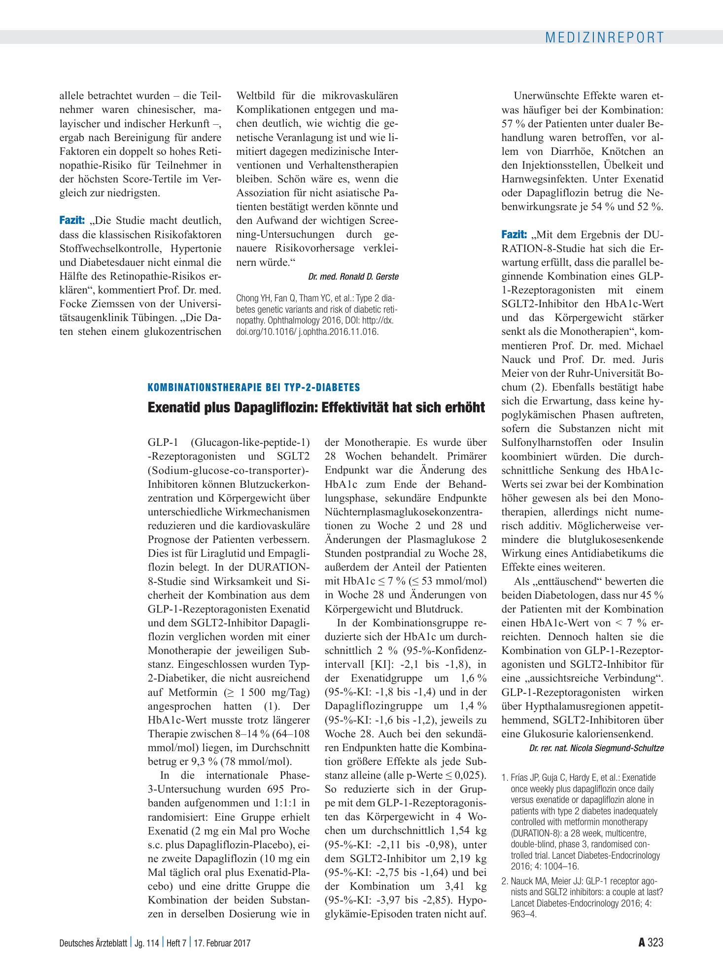 Vorschauseite 1: Kombinationstherapie bei Typ-2-Diabetes: Exenatid plus Dapagliflozin: Effektivität hat sich erhöht – Deutsches Ärzteblatt