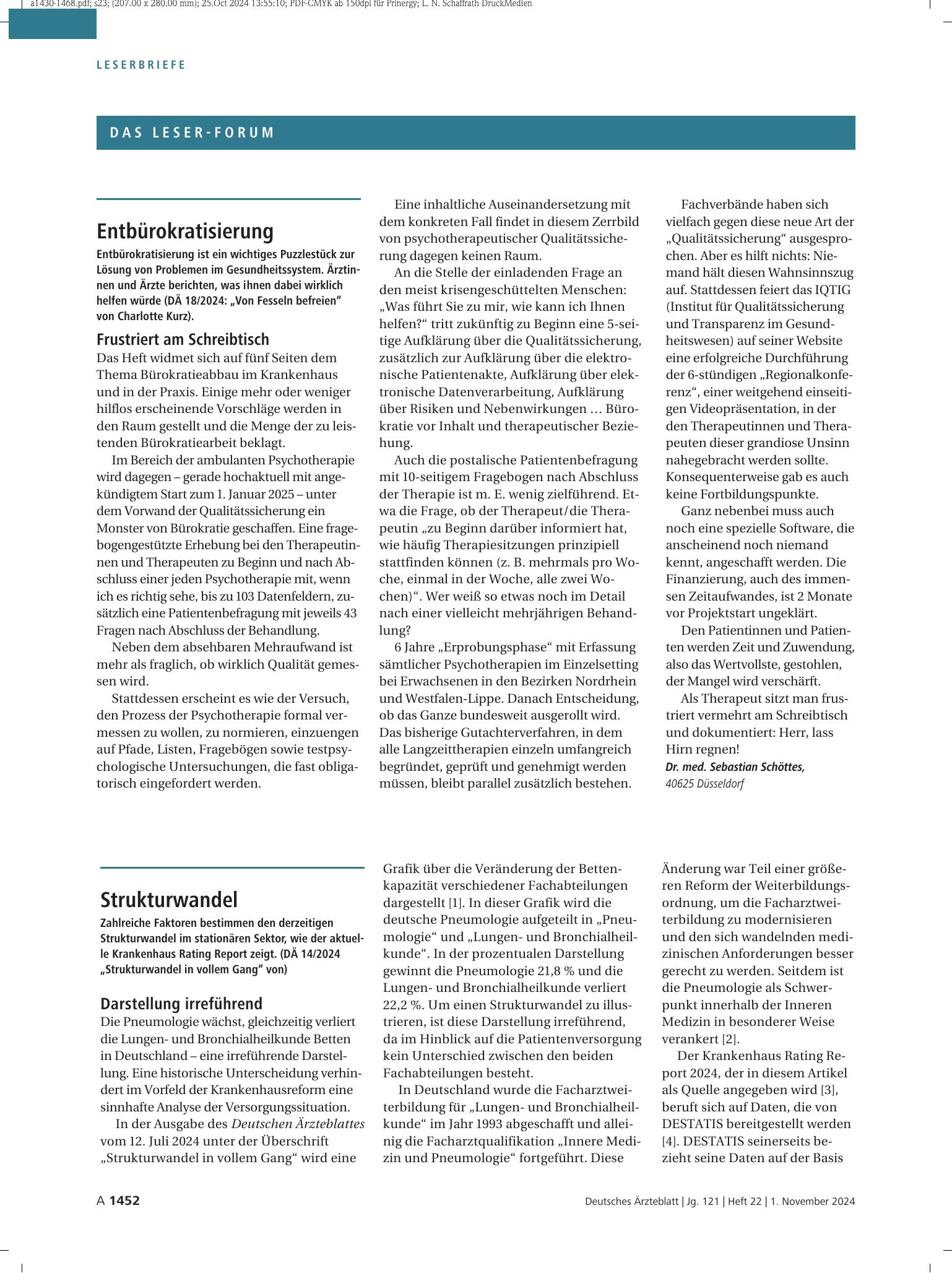 Vorschauseite 1: Strukturwandel: Darstellung irreführend – Deutsches Ärzteblatt