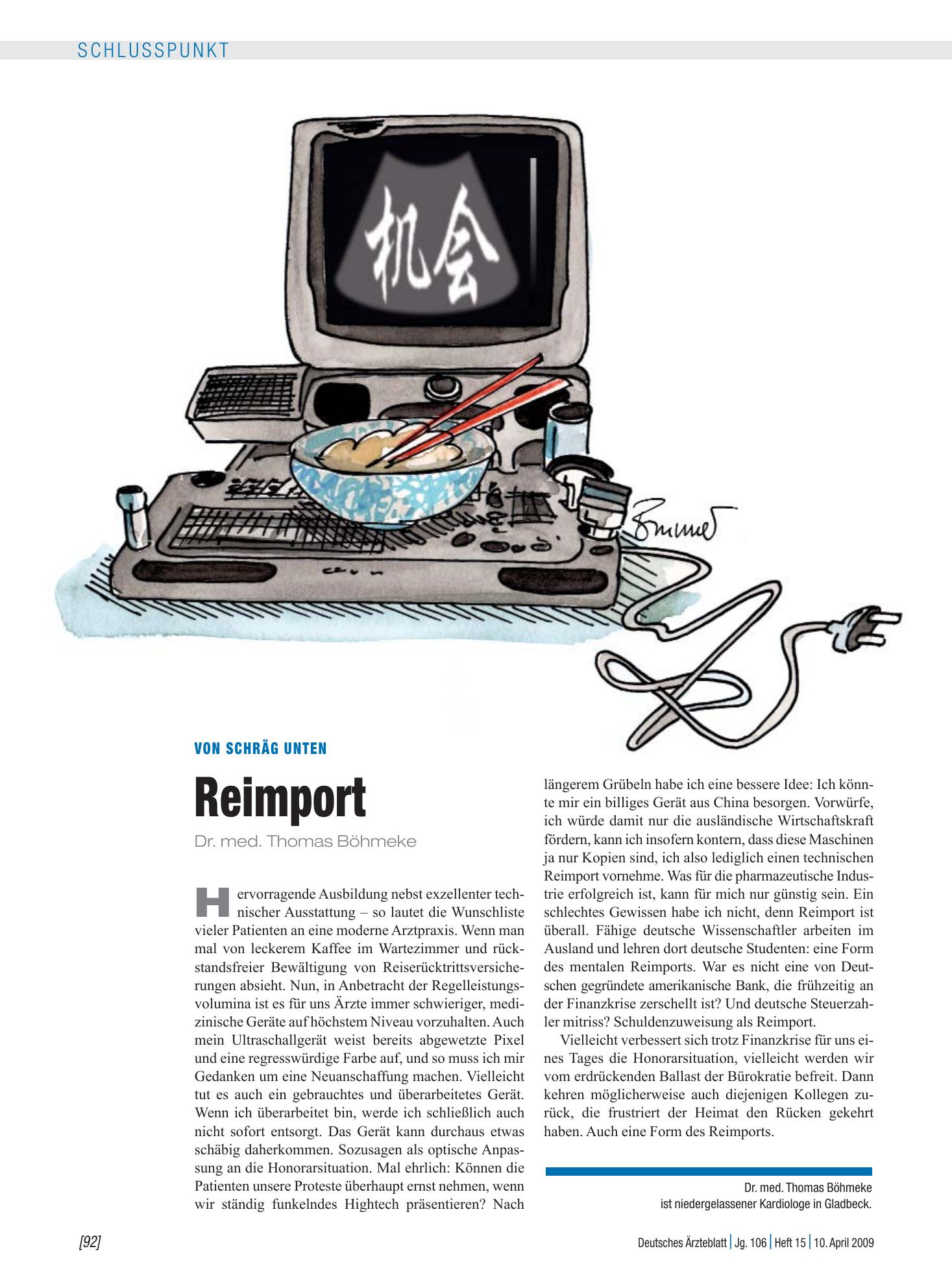 Vorschauseite 1: Von schräg unten: Reimport – Deutsches Ärzteblatt