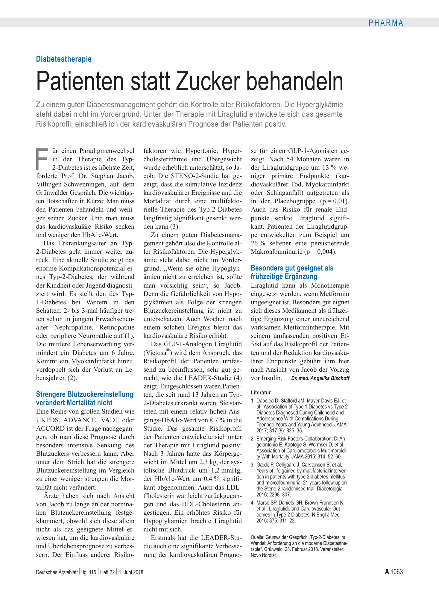 Vorschauseite 1: Diabetestherapie: Patienten statt Zucker behandeln – Deutsches Ärzteblatt