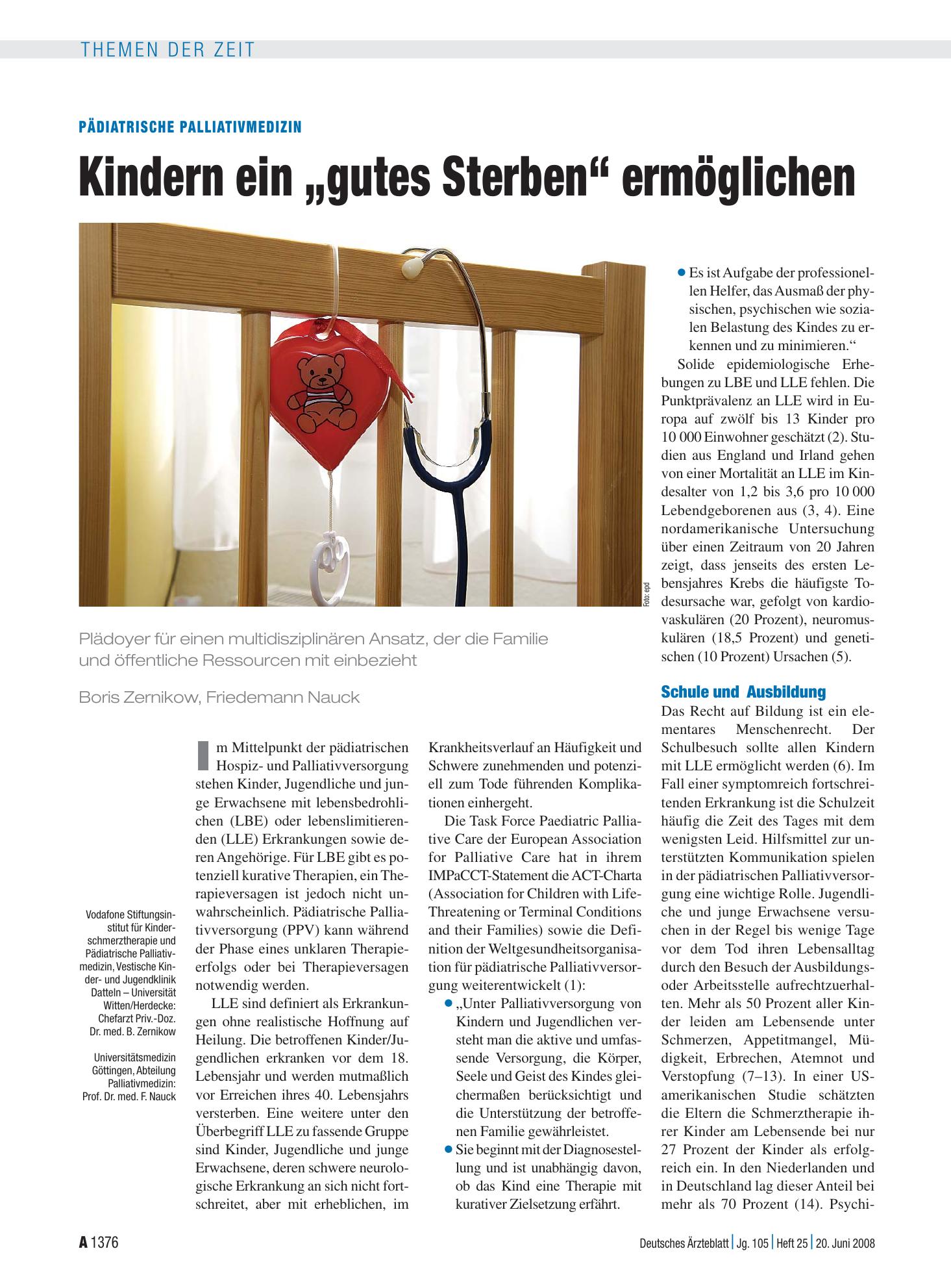 Vorschauseite 1: Pädiatrische Palliativmedizin: Kindern ein „gutes Sterben“ ermöglichen – Deutsches Ärzteblatt