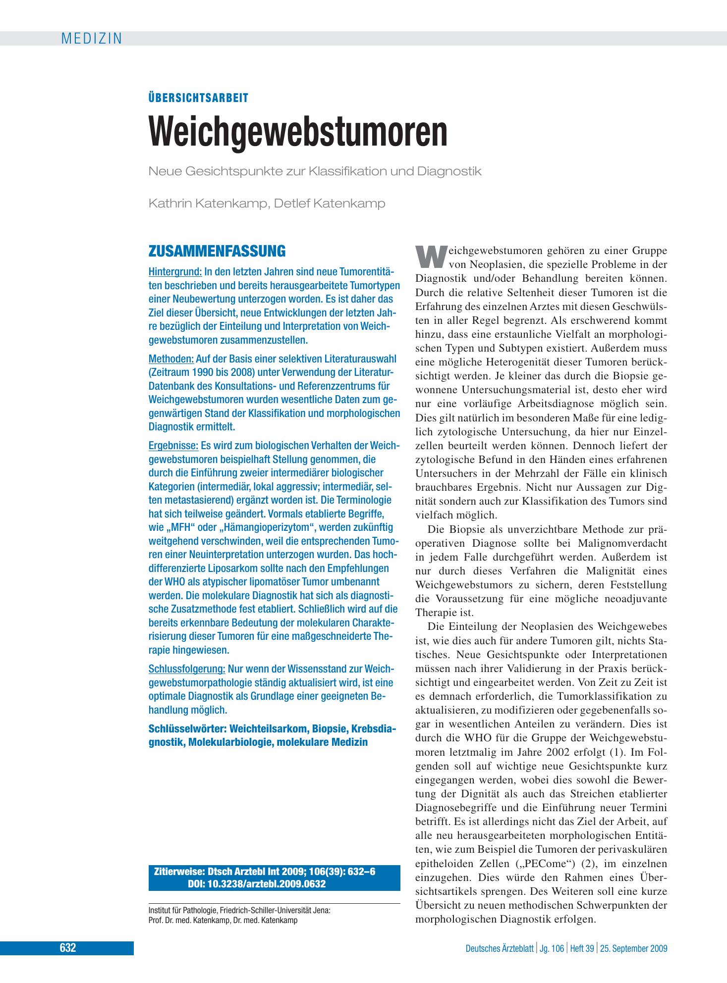 Vorschauseite 1: Weichgewebstumoren – Deutsches Ärzteblatt