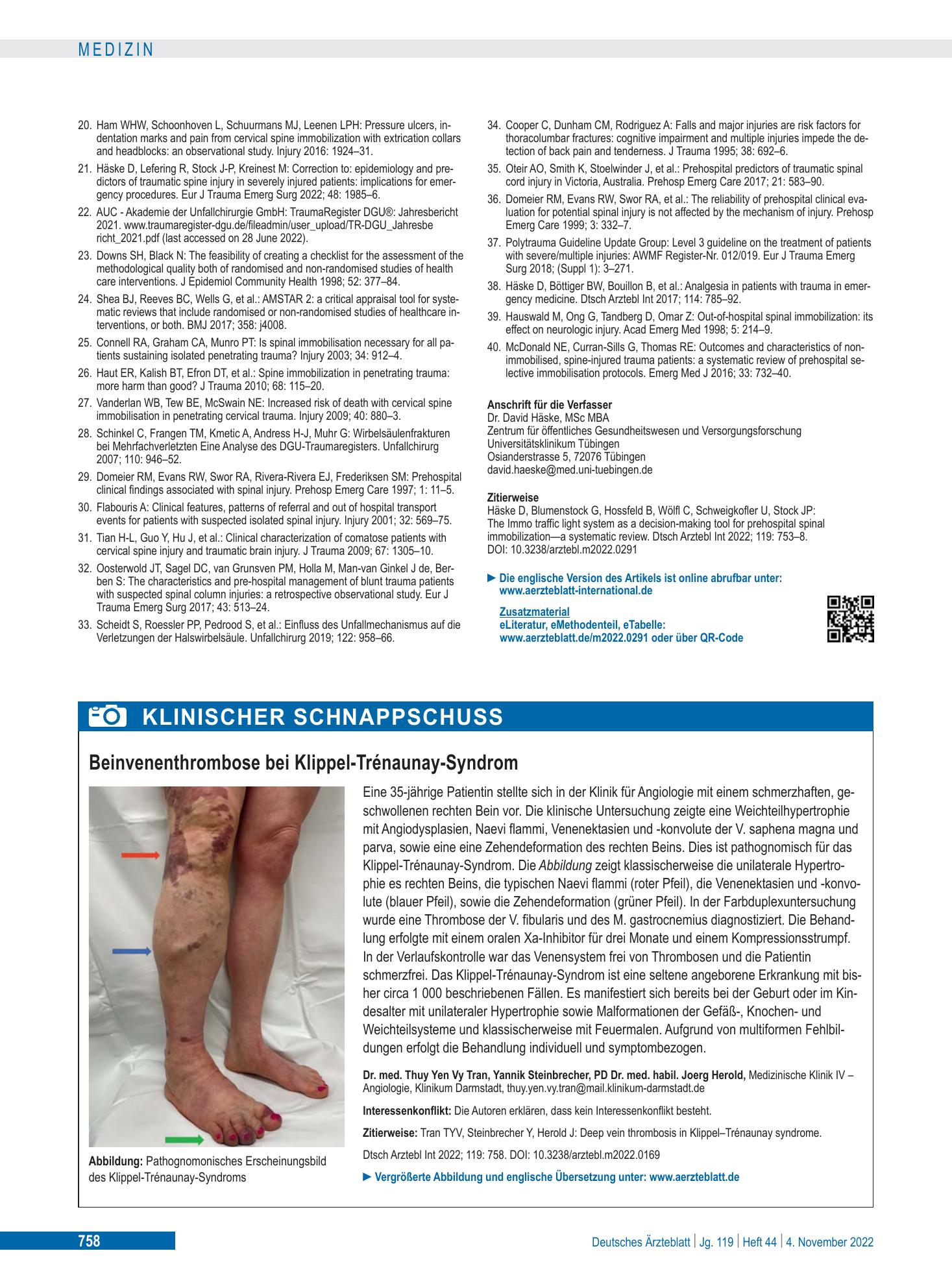 Vorschauseite 1: Beinvenenthrombose bei Klippel-Trénaunay-Syndrom – Deutsches Ärzteblatt