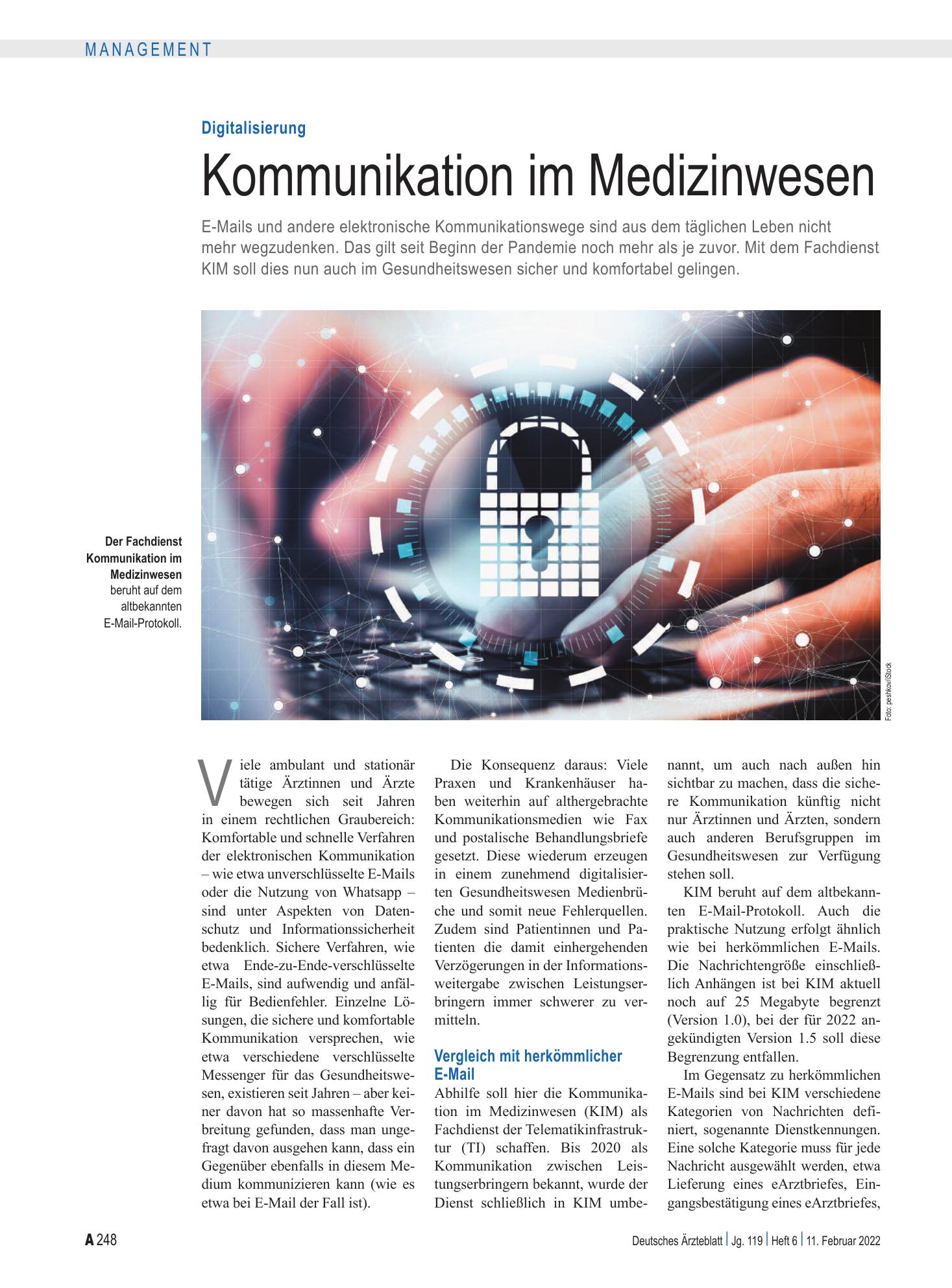 Vorschauseite 1: Digitalisierung: Kommunikation im Medizinwesen – Deutsches Ärzteblatt
