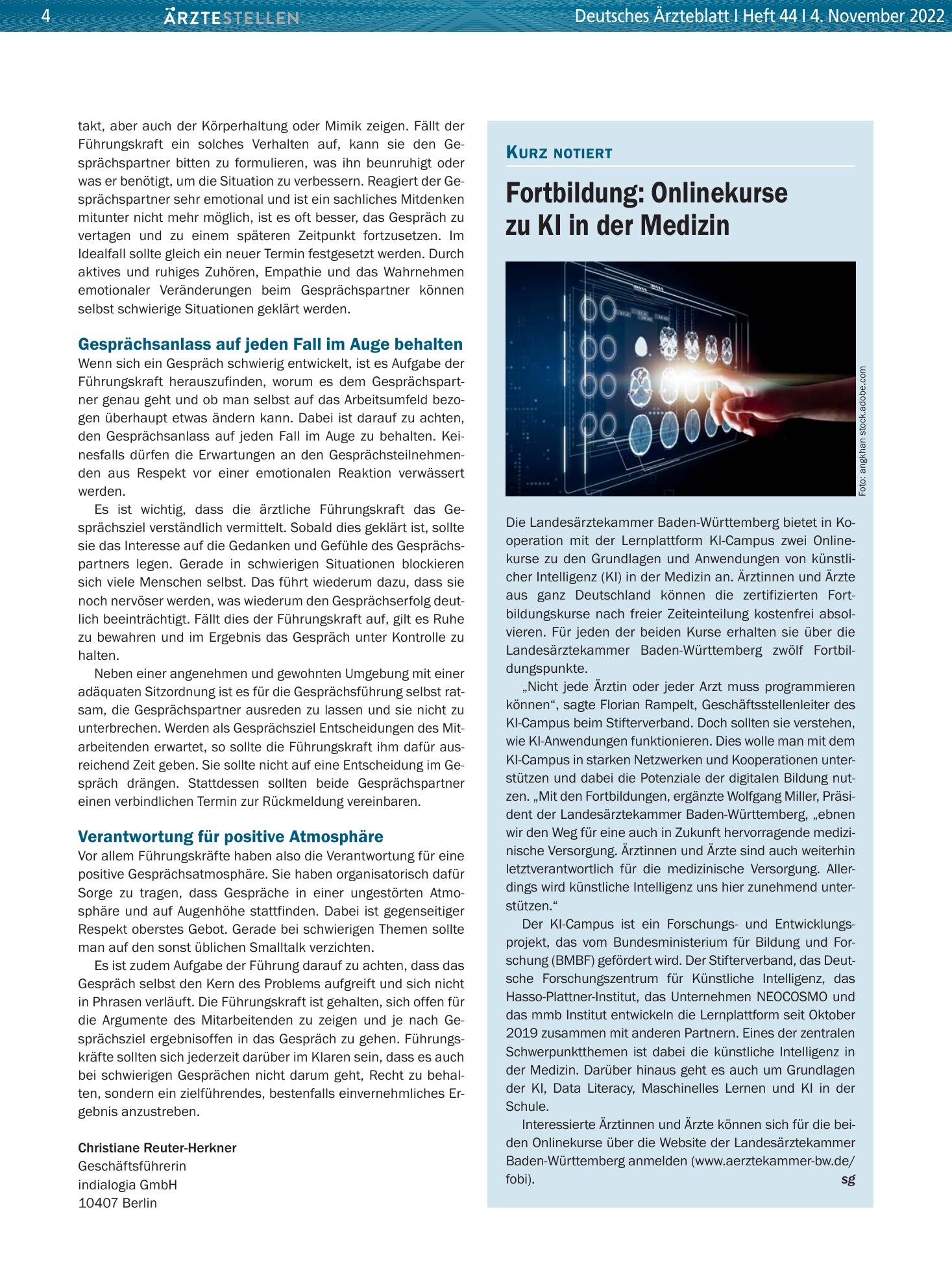 Vorschauseite 1: Fortbildung: Onlinekurse zu KI in der Medizin – Deutsches Ärzteblatt
