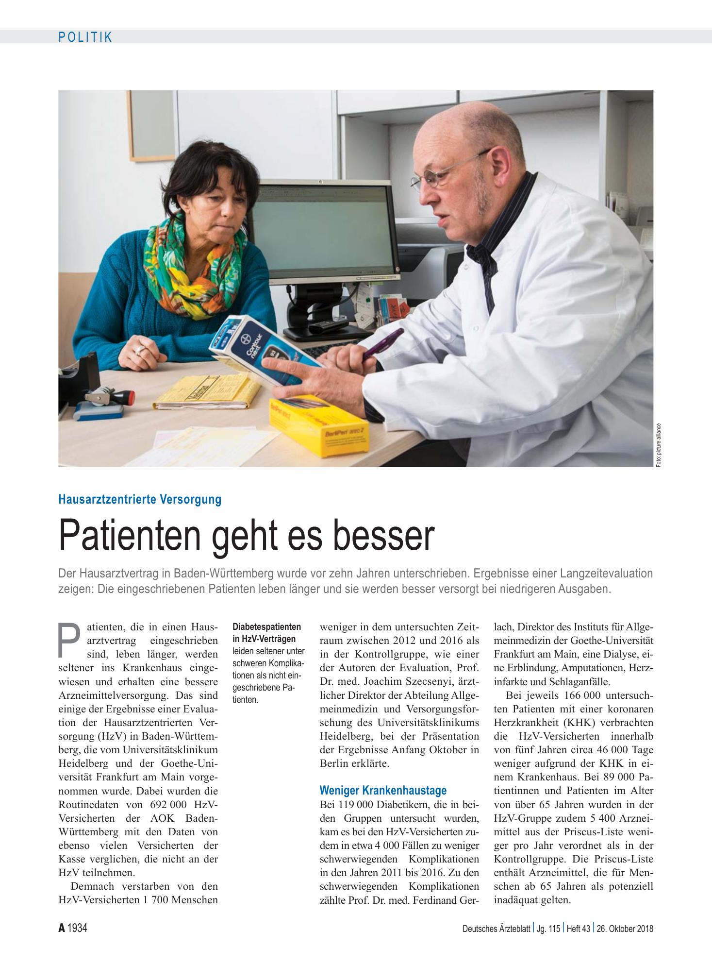 Vorschauseite 1: Hausarztzentrierte Versorgung: Patienten geht es besser – Deutsches Ärzteblatt
