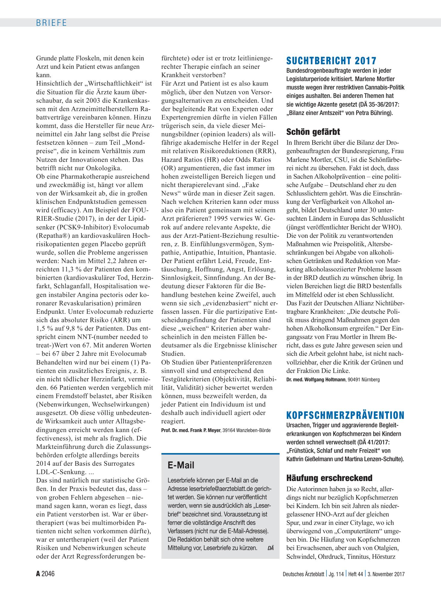 Vorschauseite 1: Suchtbericht 2017: Schön gefärbt – Deutsches Ärzteblatt