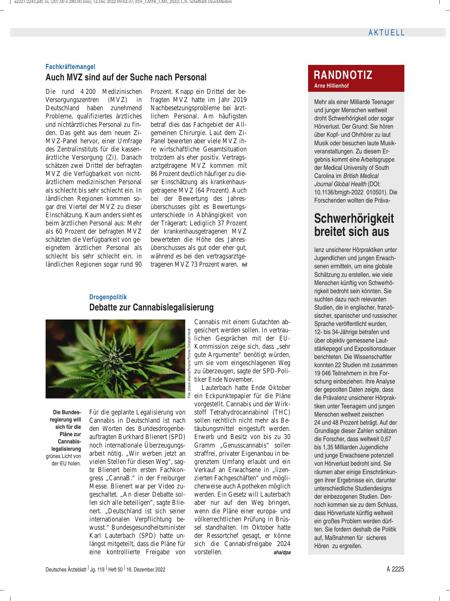 Vorschauseite 1: Randnotiz: Schwerhörigkeit breitet sich aus – Deutsches Ärzteblatt