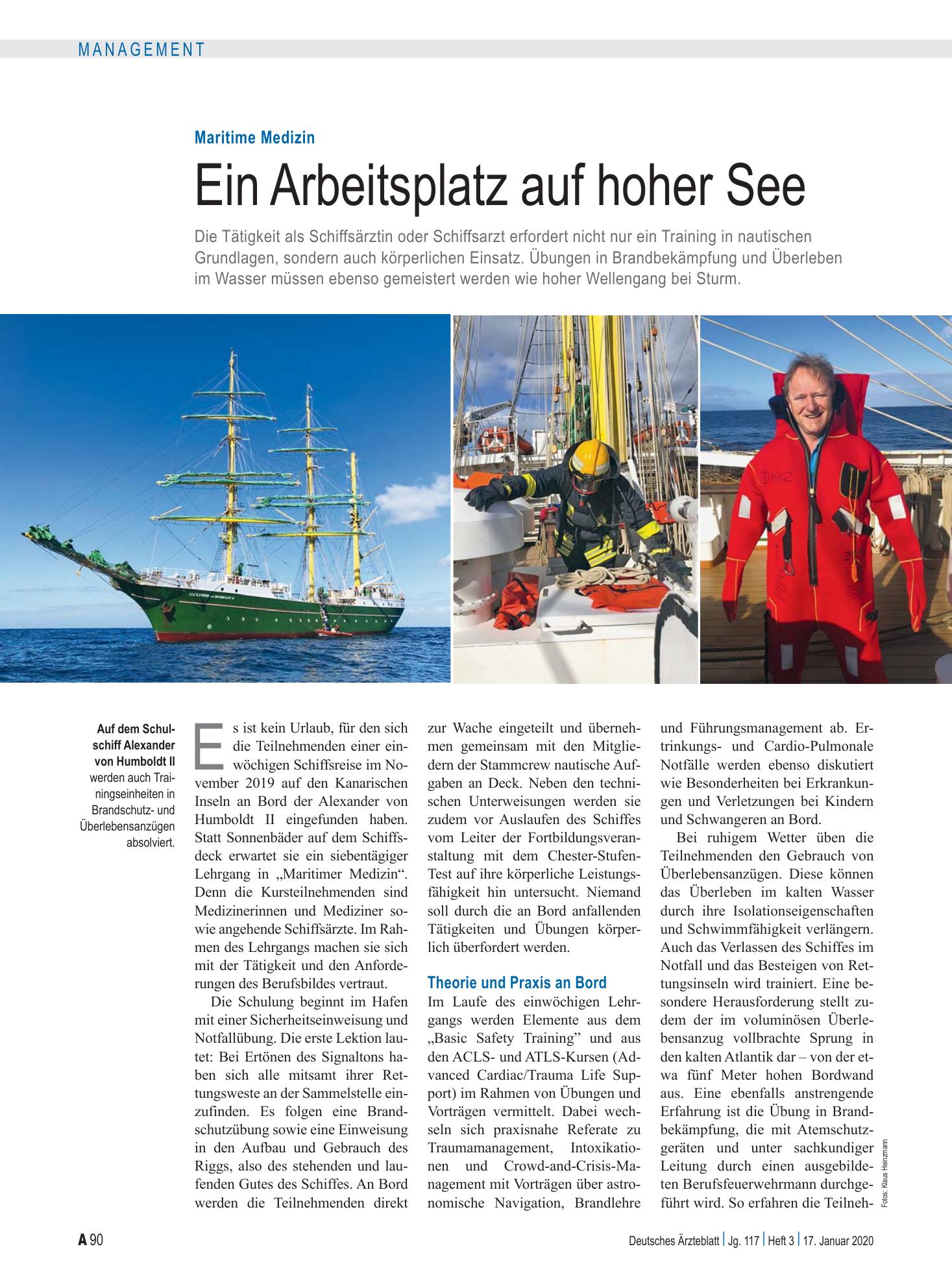 Vorschauseite 1: Maritime Medizin: Ein Arbeitsplatz auf hoher See – Deutsches Ärzteblatt