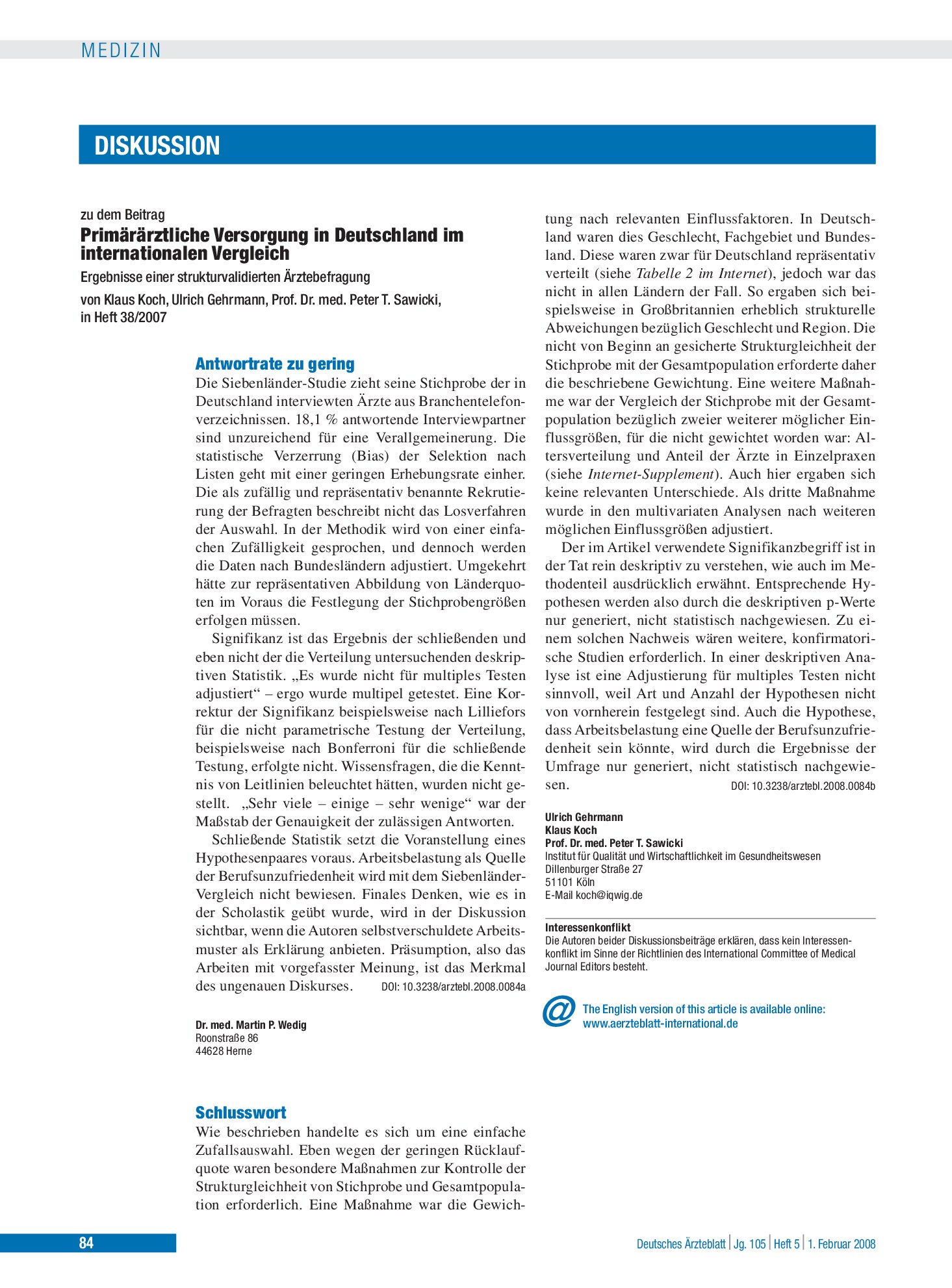 Vorschauseite 1: Primärärztliche Versorgung in Deutschland im internationalen Vergleich Ergebnisse einer strukturvalidierten Ärztebefragung: Antwortrate zu gering – Deutsches Ärzteblatt