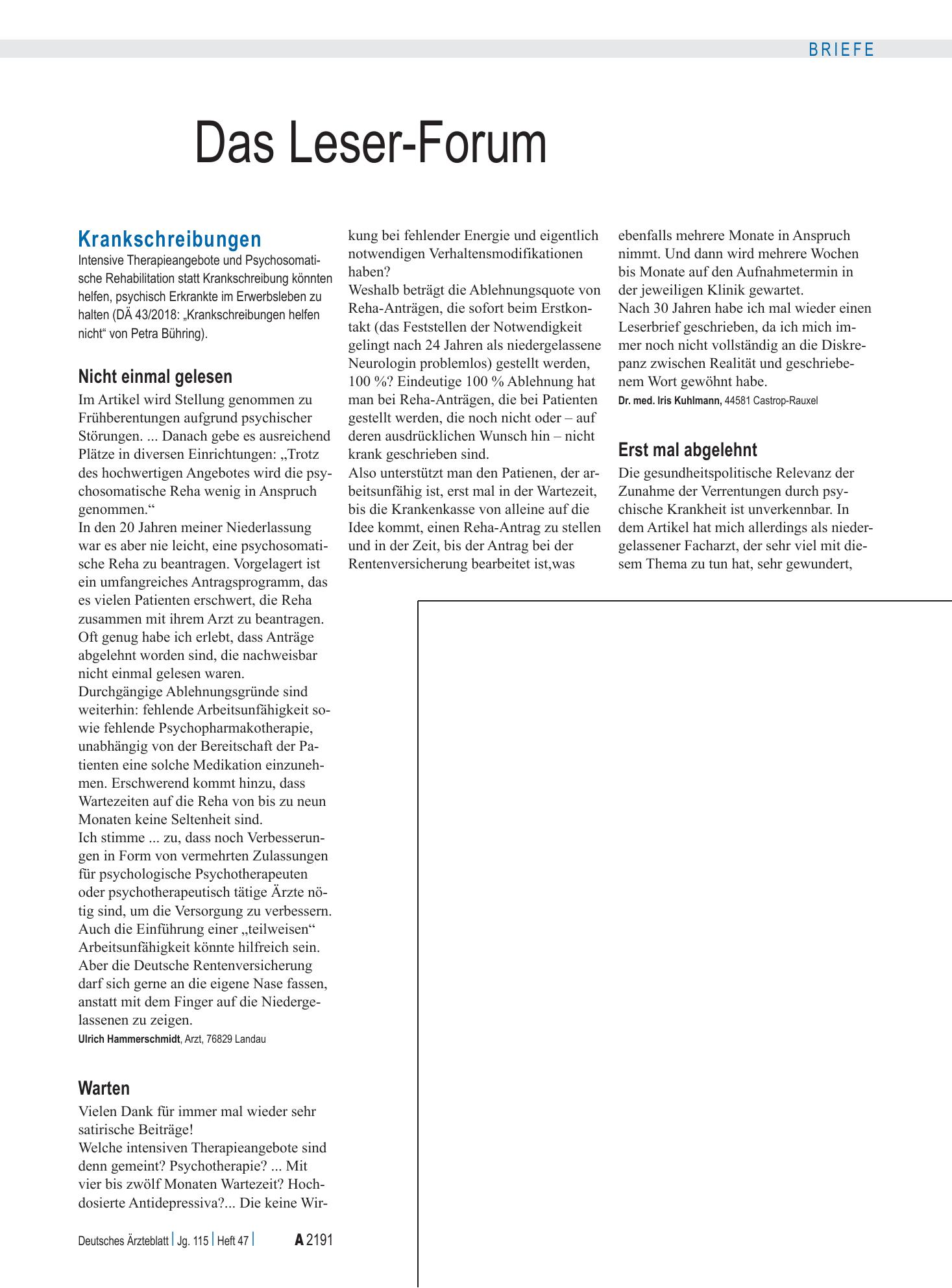 Vorschauseite 1: Krankschreibungen: Warten – Deutsches Ärzteblatt