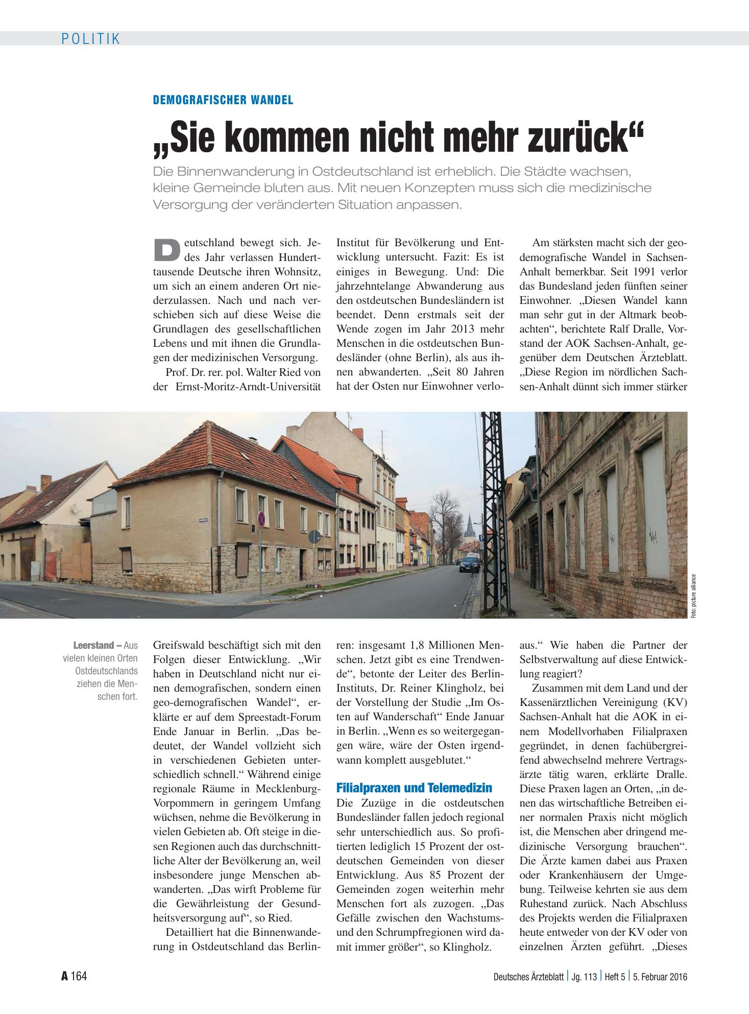 Vorschauseite 1: Demografischer Wandel: „Sie kommen nicht mehr zurück“ – Deutsches Ärzteblatt