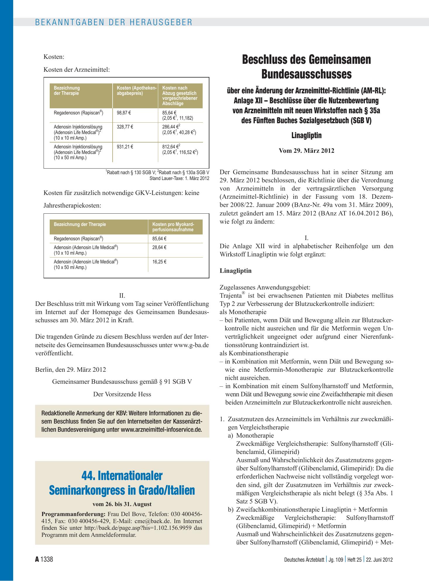 Vorschauseite 1: Beschluss des Gemeinsamen Bundesausschusses über eine Änderung der Arzneimittel-Richtlinie (AM-RL): Anlage XII – Beschlüsse über die Nutzenbewertung von Arzneimitteln mit neuen Wi…