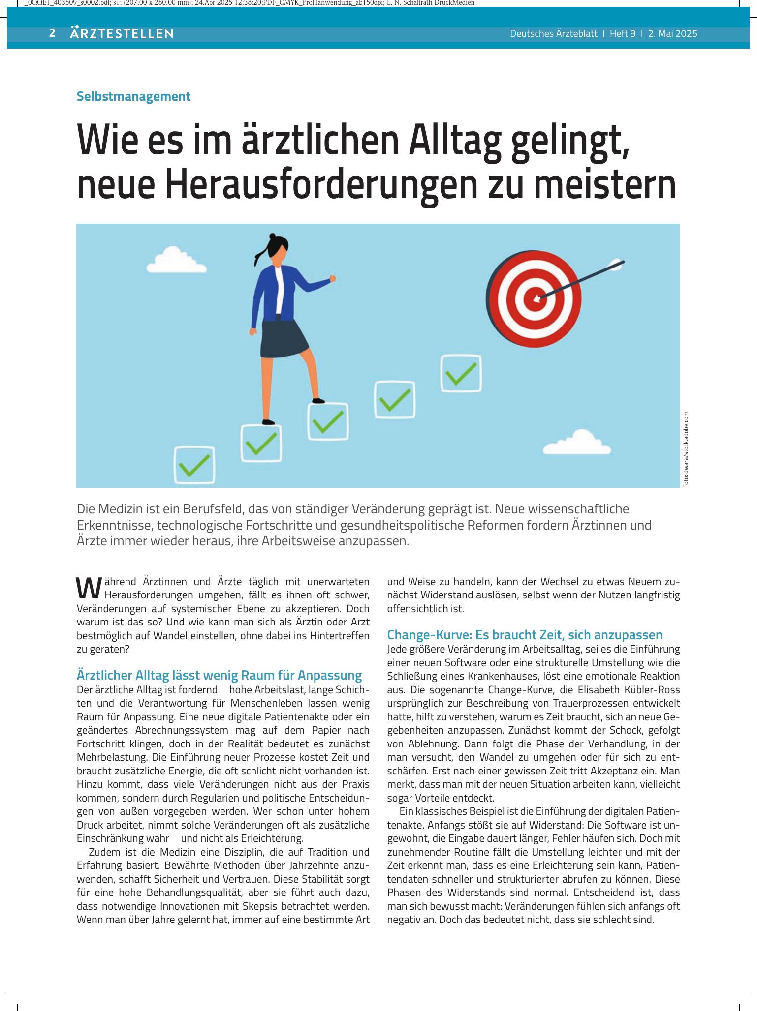 Vorschauseite 1: Selbstmanagement: Wie es im ärztlichen Alltag gelingt, neue Herausforderungen zu meistern – Deutsches Ärzteblatt