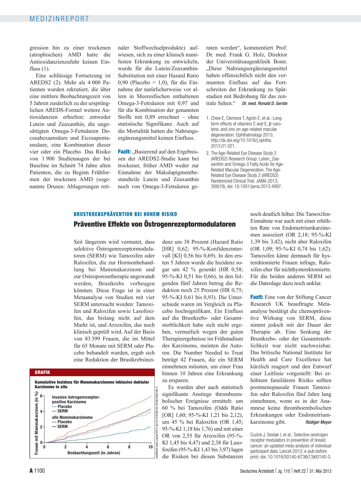 Vorschauseite 1: Brustkrebsprävention bei hohem Risiko: Präventive Effekte von Östrogenrezeptormodulatoren – Deutsches Ärzteblatt