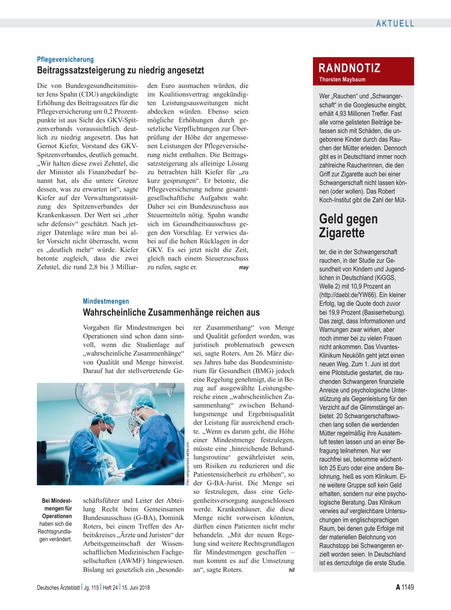 Vorschauseite 1: Pflegeversicherung: Beitragssatzsteigerung zu niedrig angesetzt – Deutsches Ärzteblatt