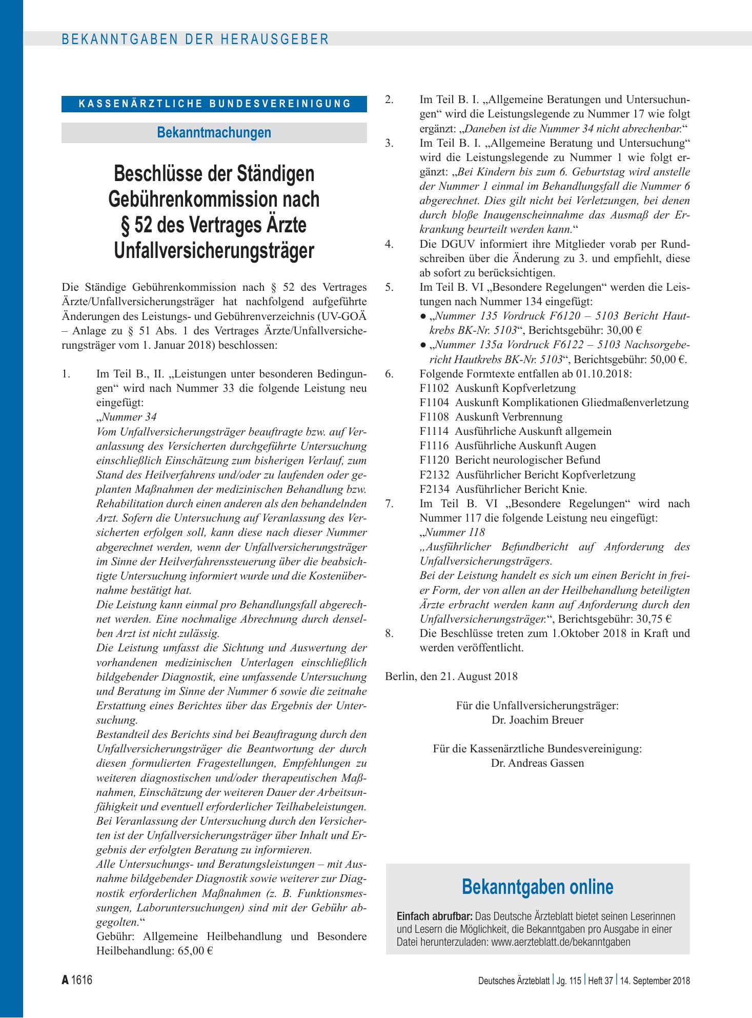 Vorschauseite 1: Bekanntgaben online – Deutsches Ärzteblatt