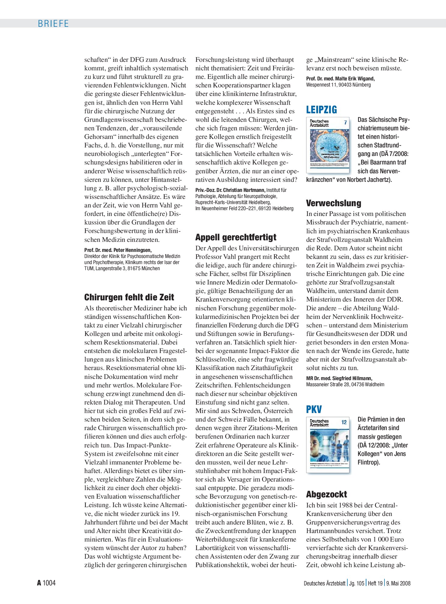 Vorschauseite 1: Leipzig: Verwechslung – Deutsches Ärzteblatt