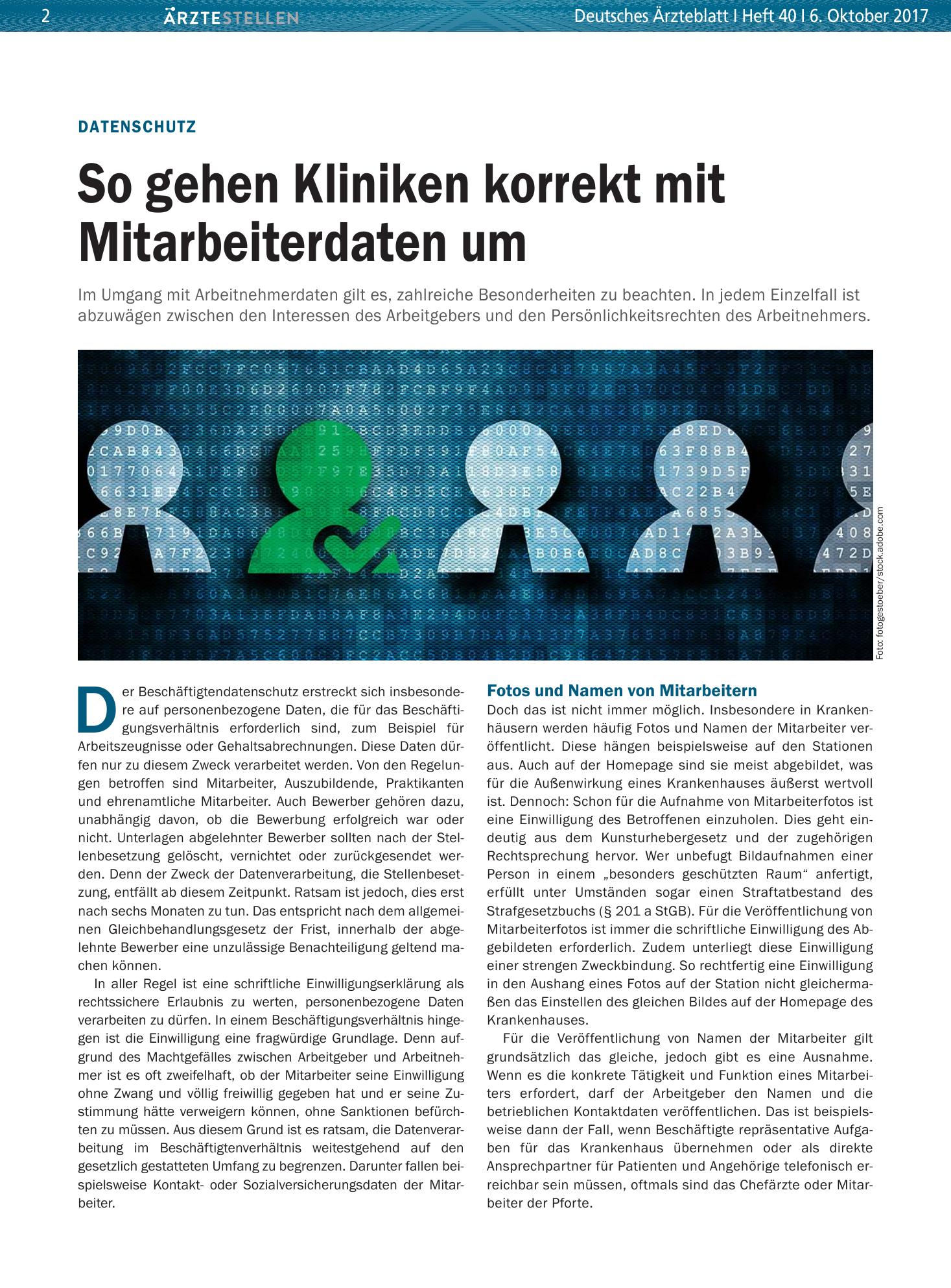 Vorschauseite 1: Datenschutz: So gehen Kliniken korrekt mit Mitarbeiterdaten um – Deutsches Ärzteblatt