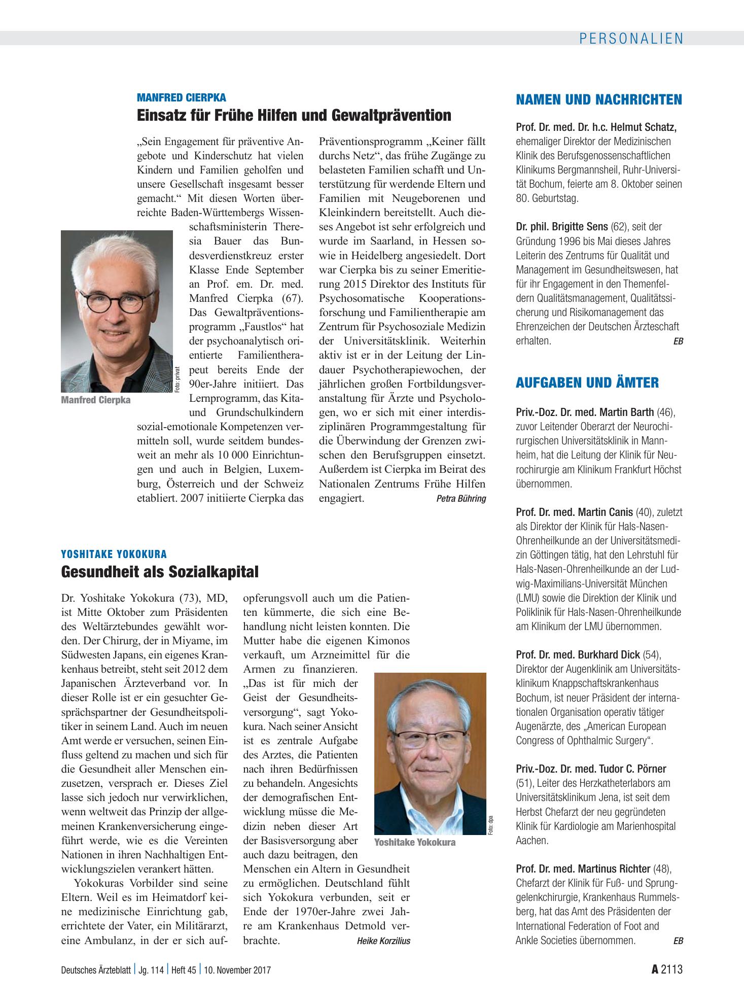 Vorschauseite 1: Aufgaben und Ämter – Deutsches Ärzteblatt