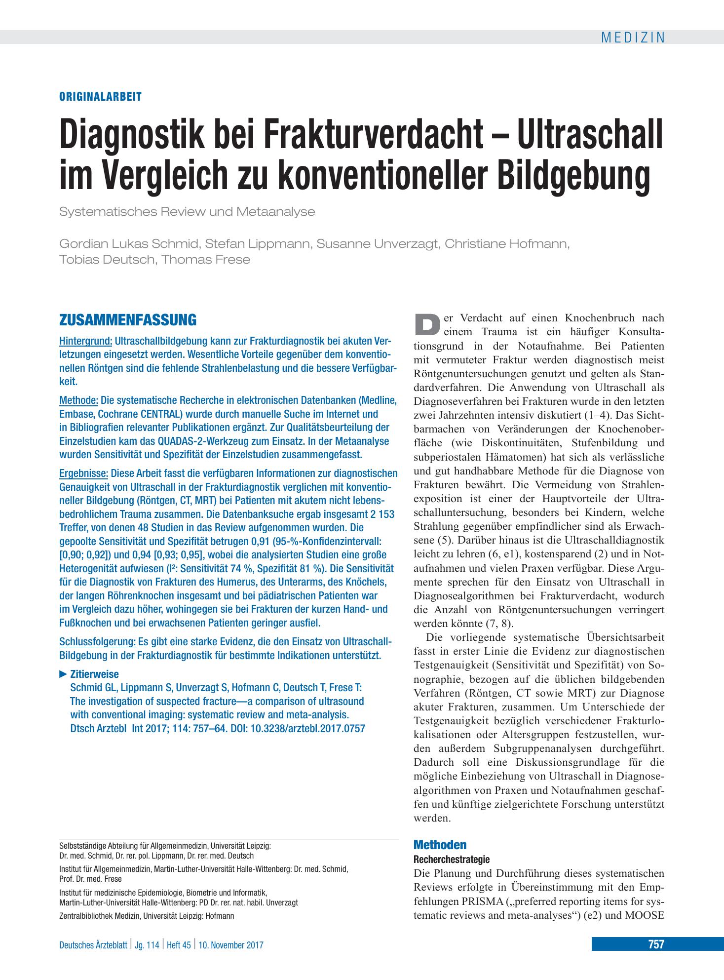 Vorschauseite 1: Diagnostik bei Frakturverdacht – Ultraschall im Vergleich zu konventioneller Bildgebung – Deutsches Ärzteblatt