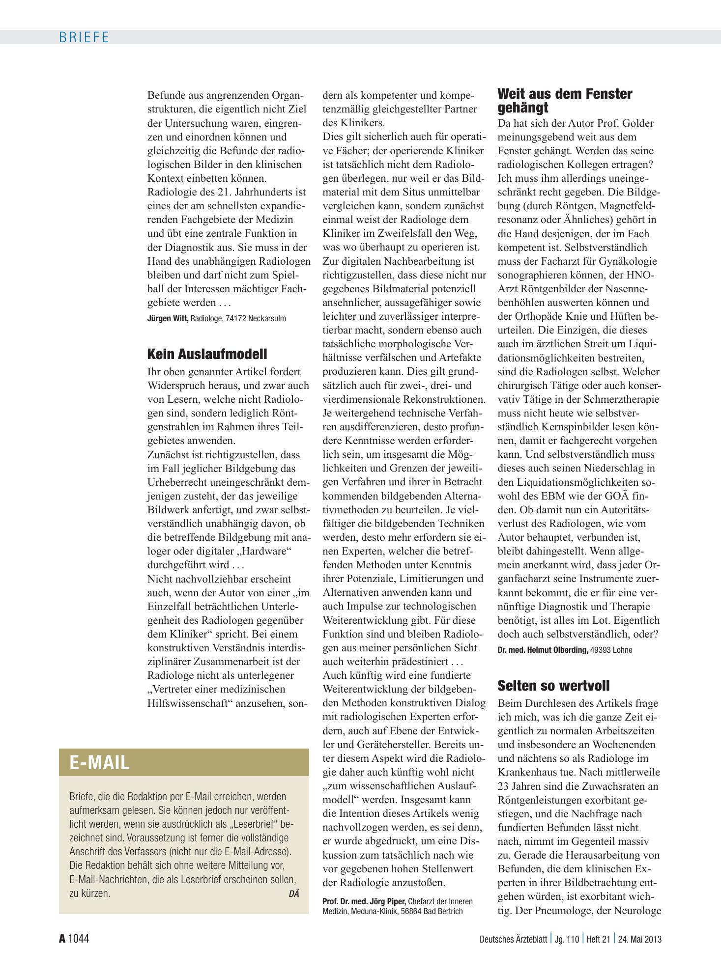Vorschauseite 1: Radiologie: Kein Auslaufmodell – Deutsches Ärzteblatt