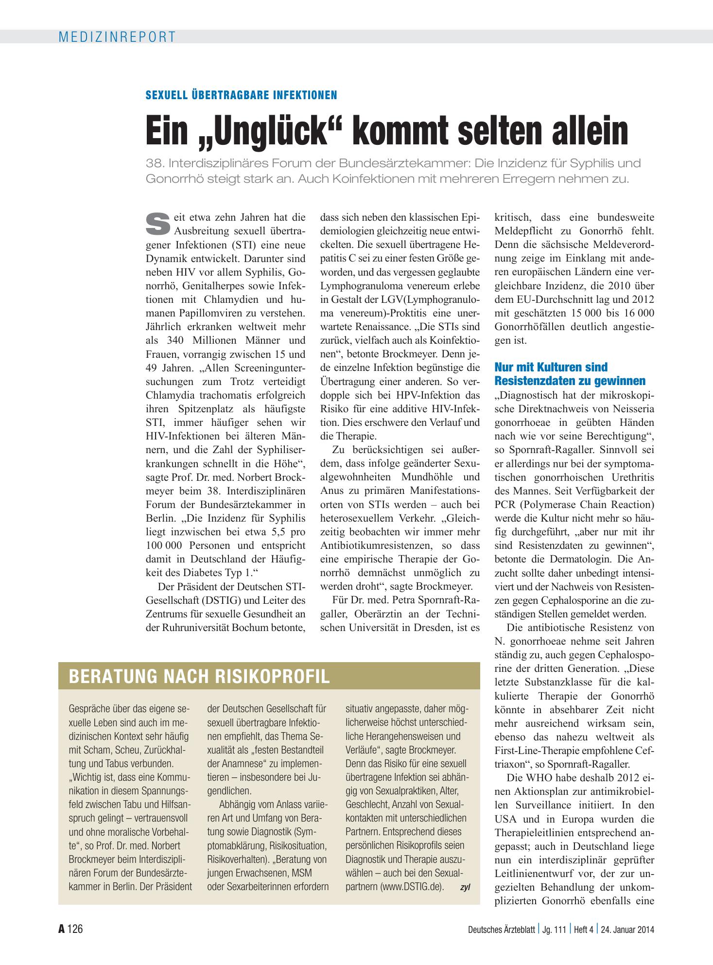Vorschauseite 1: Sexuell übertragbare Infektionen: Ein „Unglück“ kommt selten allein – Deutsches Ärzteblatt