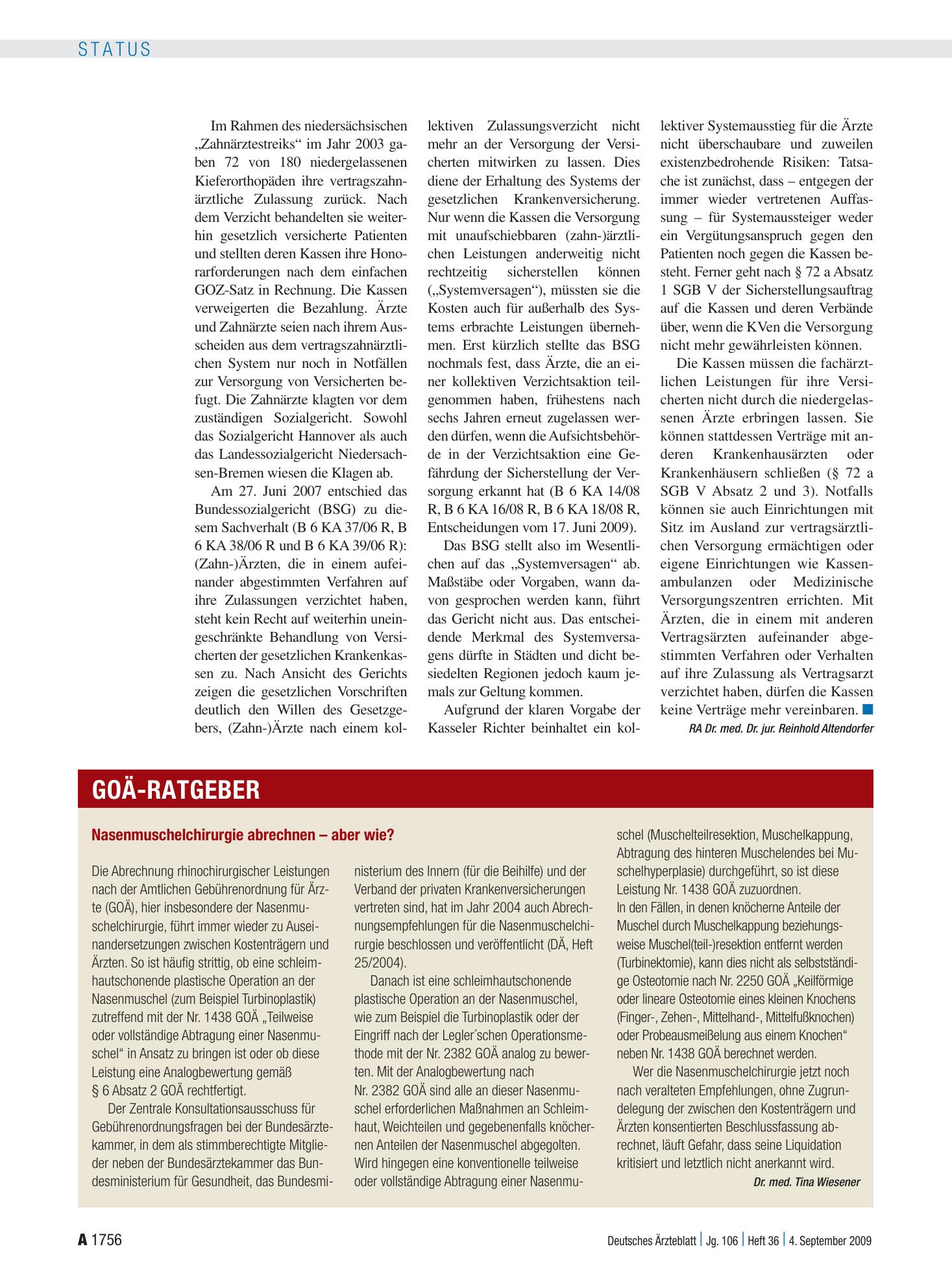 Vorschauseite 1: Nasenmuschelchirurgie abrechnen – aber wie? – Deutsches Ärzteblatt